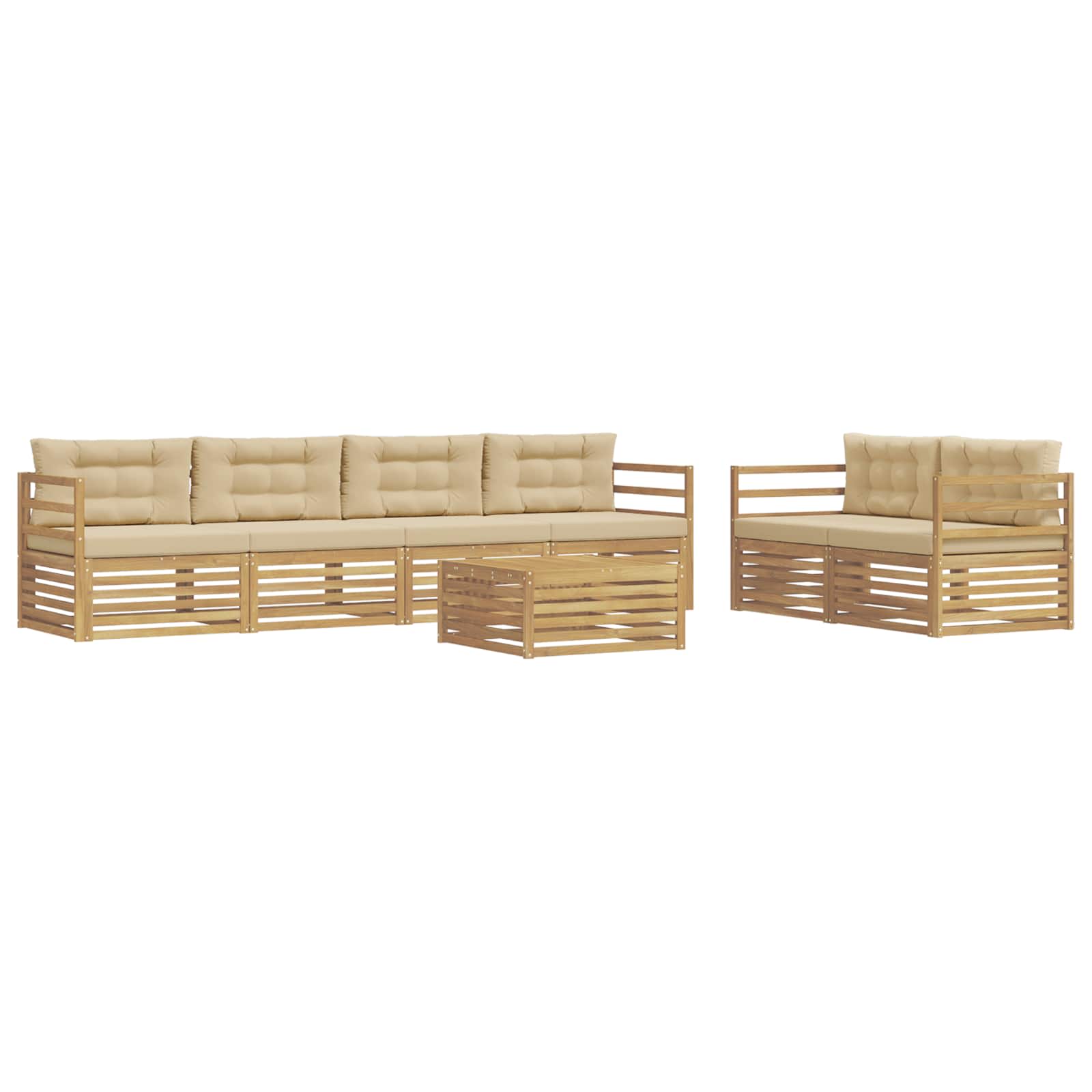 Set vanjskih sofa s jastukom 7 pcs Bijela i bež Poliester