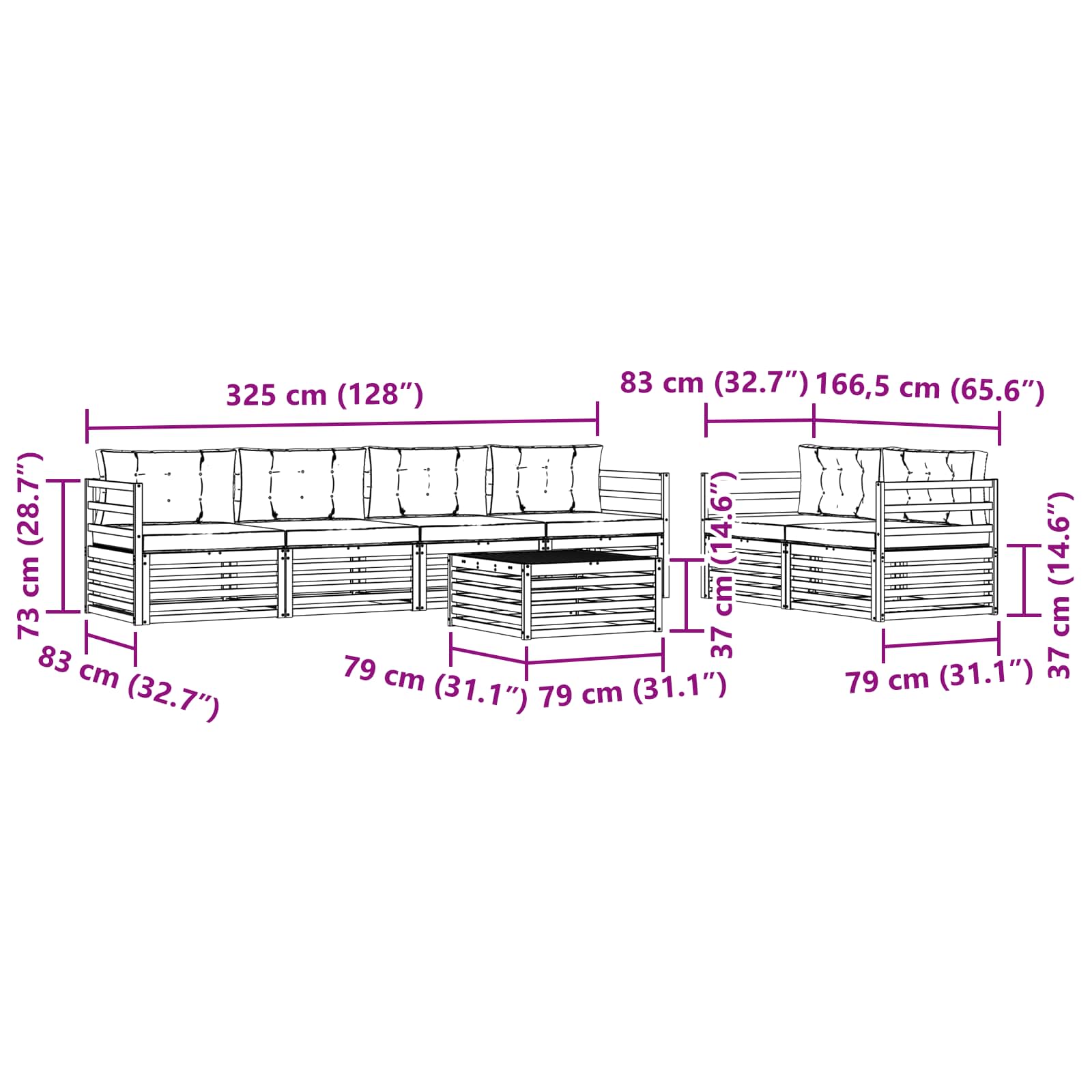 Set vanjskih sofa s jastukom 7 pcs Bijela i bež Poliester