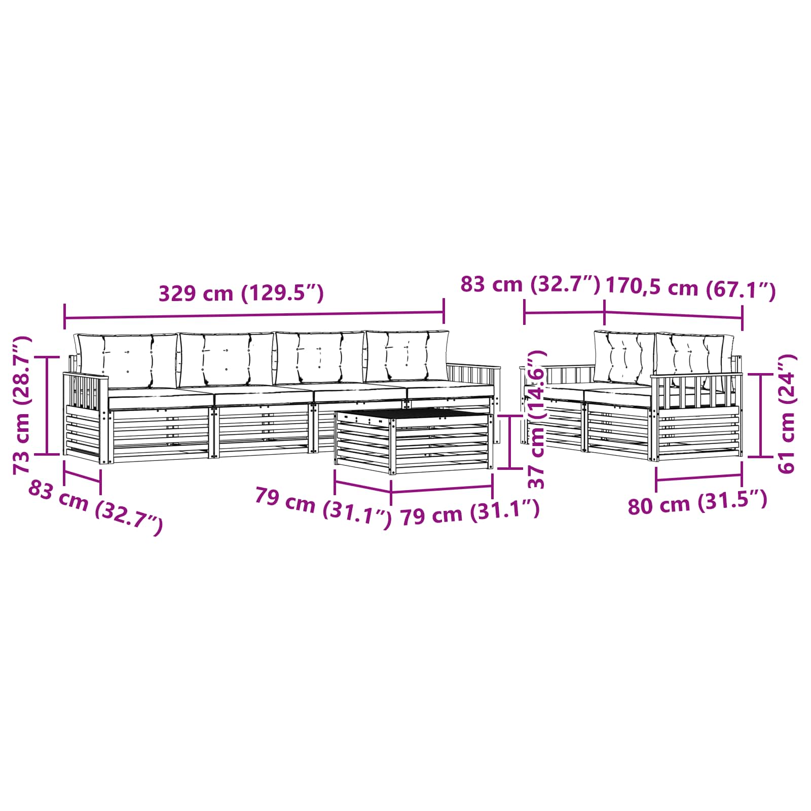 Set vanjskih sofa s jastukom 7 pcs Bijela i antracit Poliester