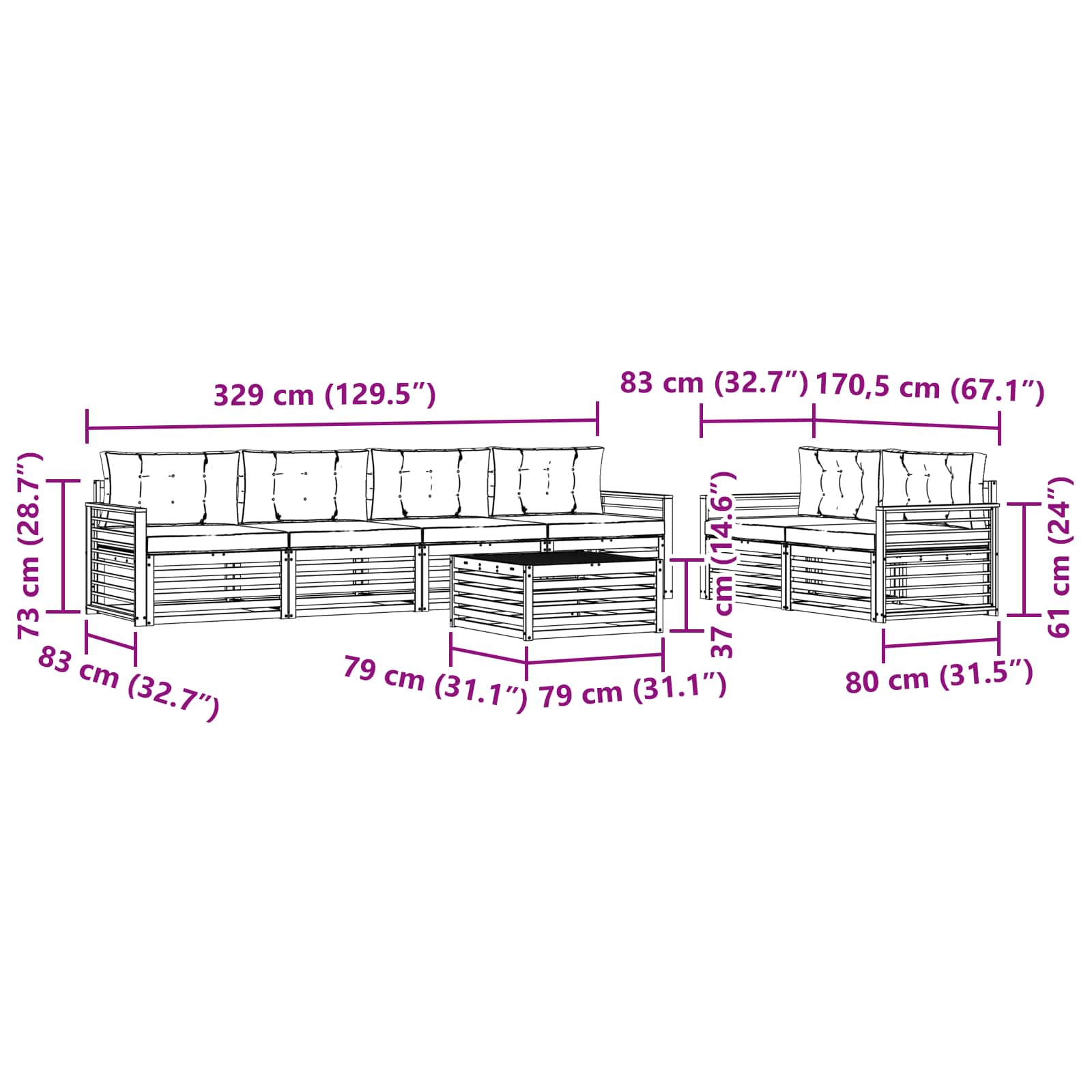 Set vanjskih sofa s jastukom 7 pcs Bijela i antracit Poliester