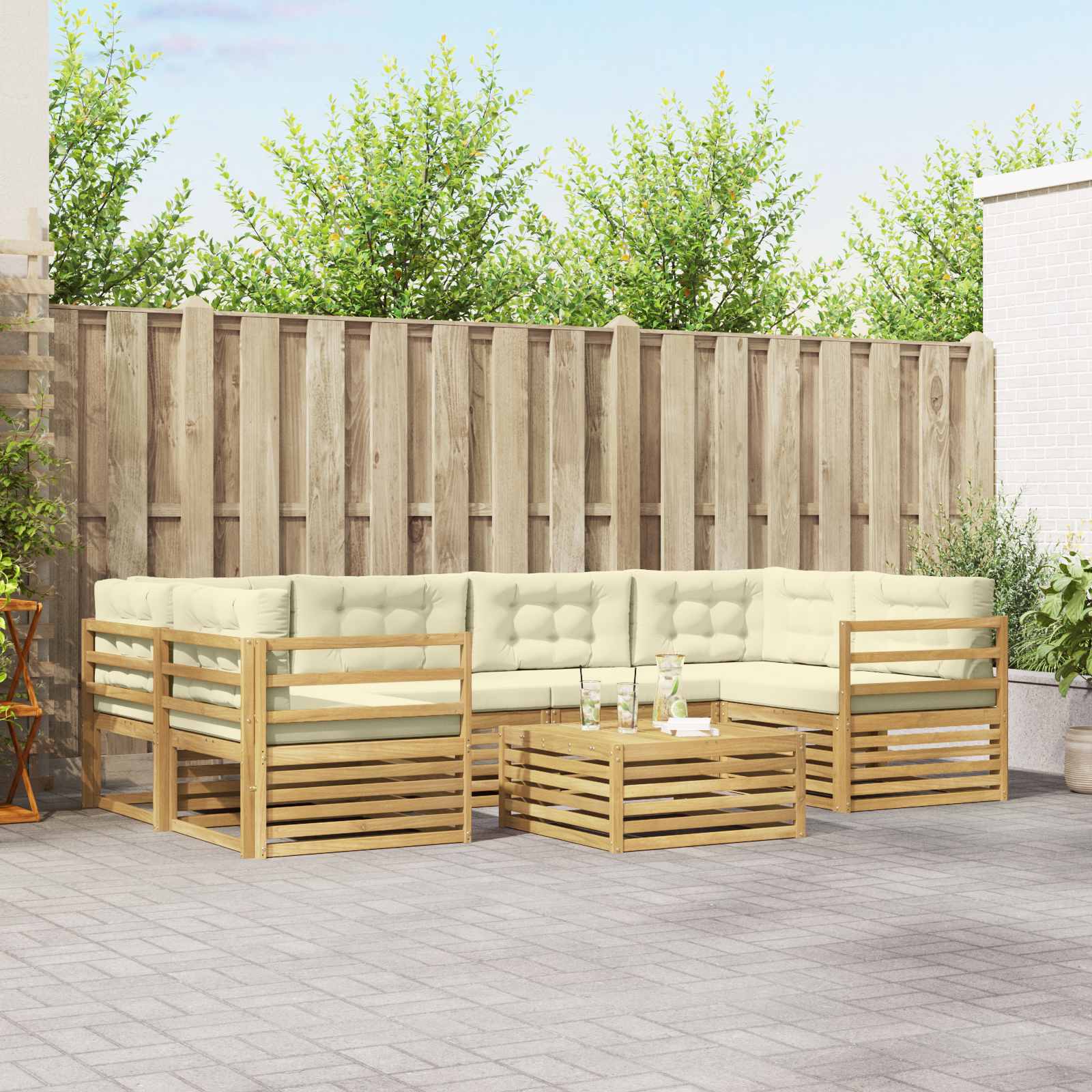 Set vanjskih sofa s jastukom 7 pcs Bijela i krem Poliester