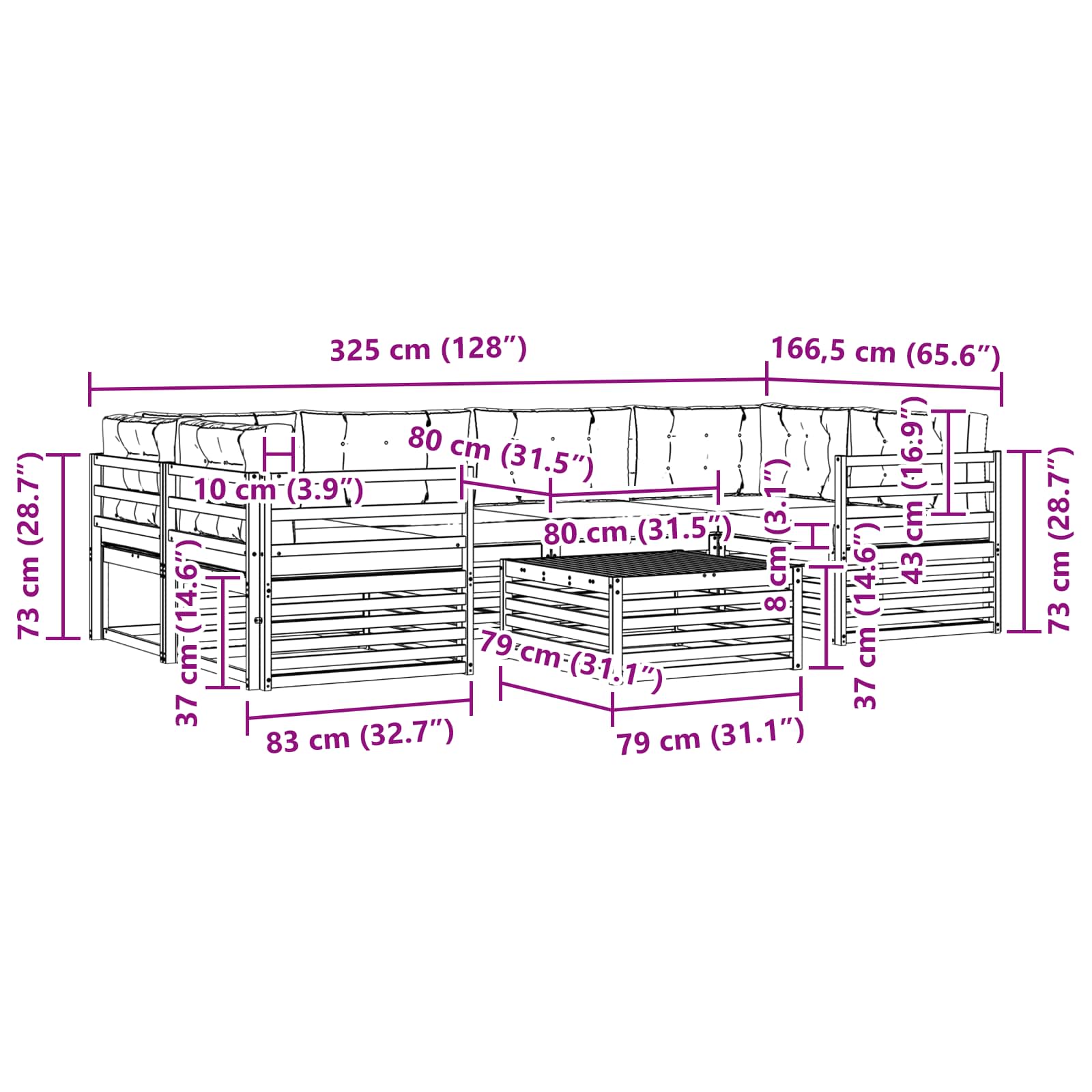 Set vanjskih sofa s jastukom 7 pcs Bijela i krem Poliester