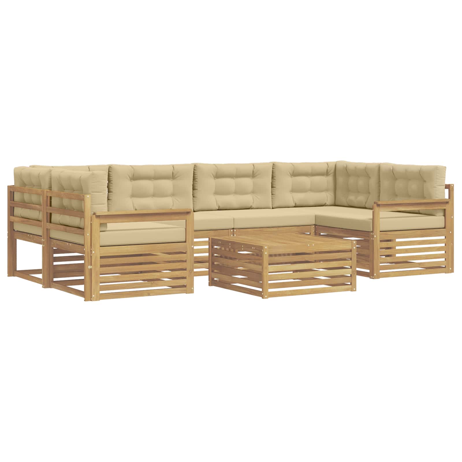 Set vanjskih sofa s jastukom 7 pcs Bijela i bež Poliester