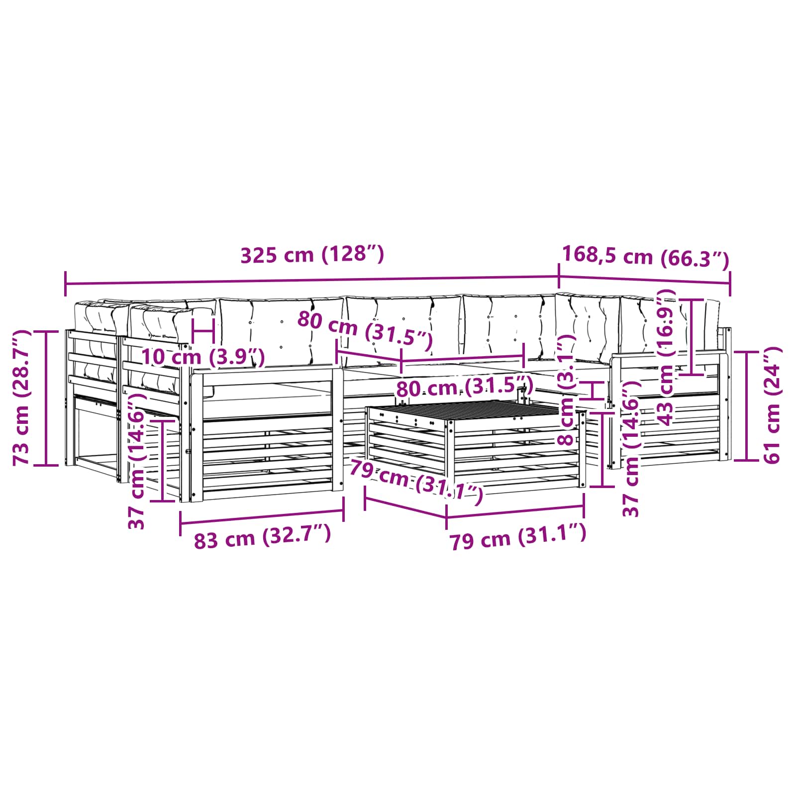 Set vanjskih sofa s jastukom 7 pcs Bijela i bež Poliester