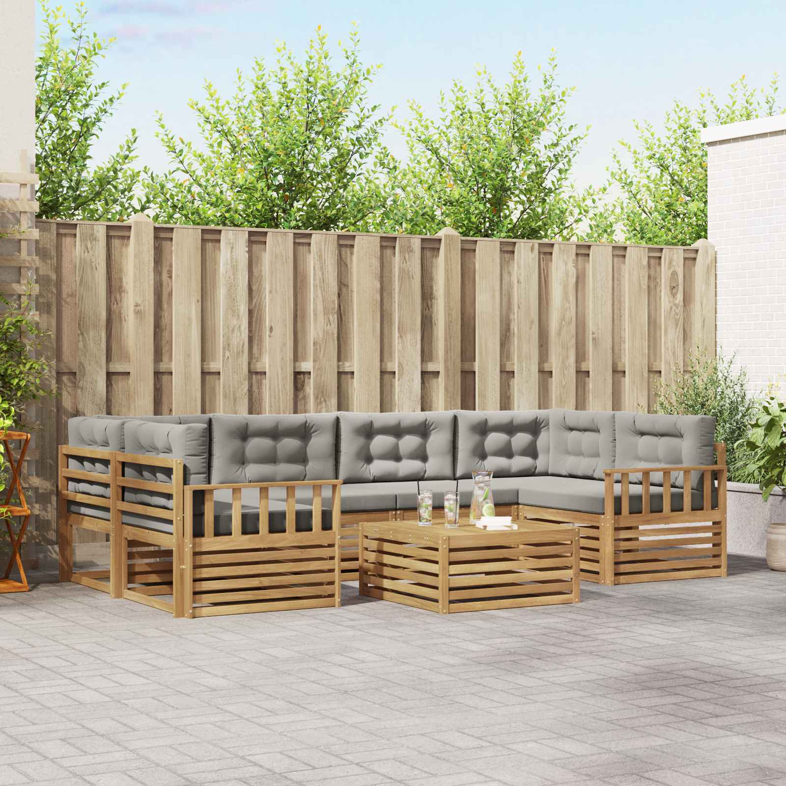 Set vanjskih sofa 7 pcs Bijela i svjetlosiva Poliester