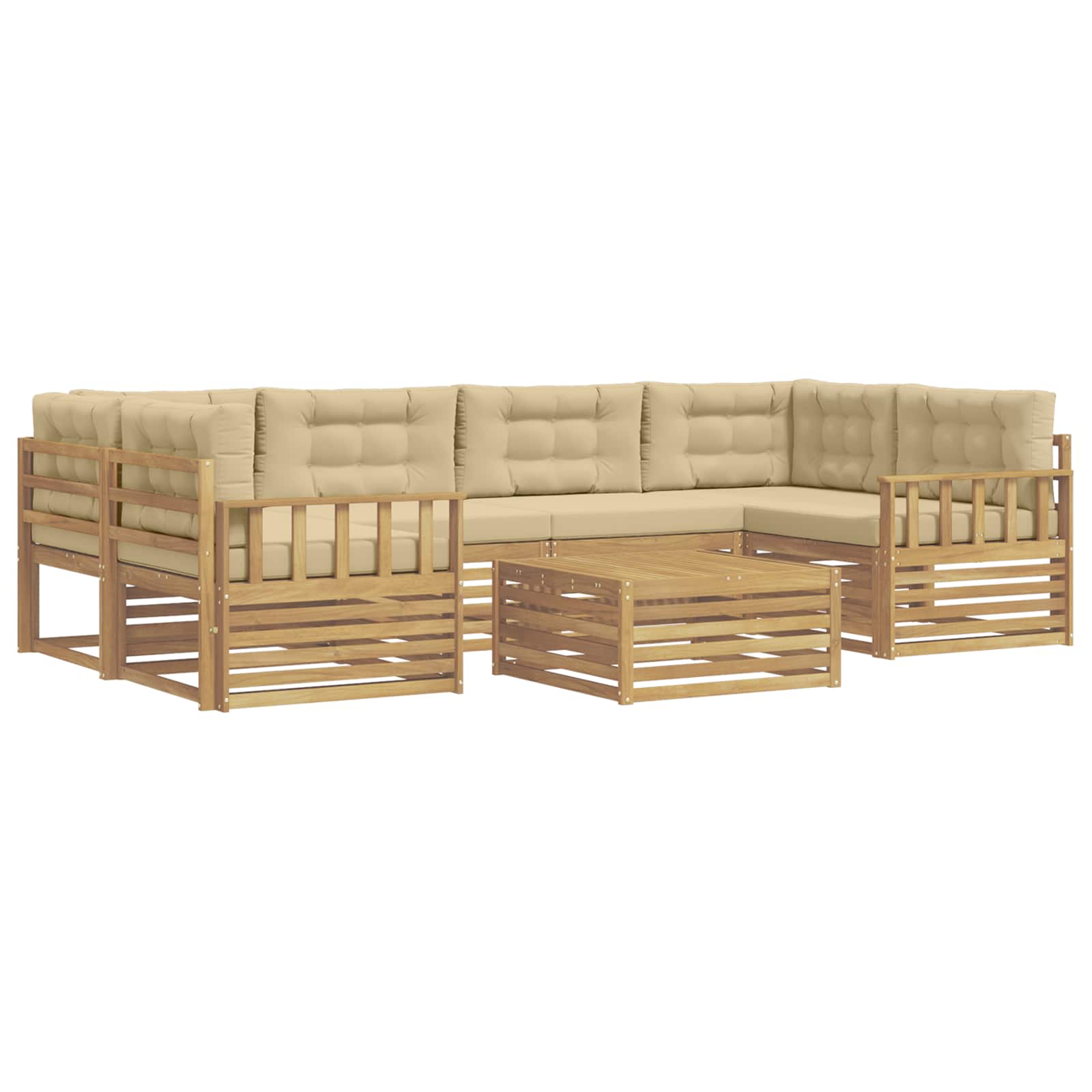 Set vanjskih sofa s jastukom 7 pcs Bijela i bež Poliester