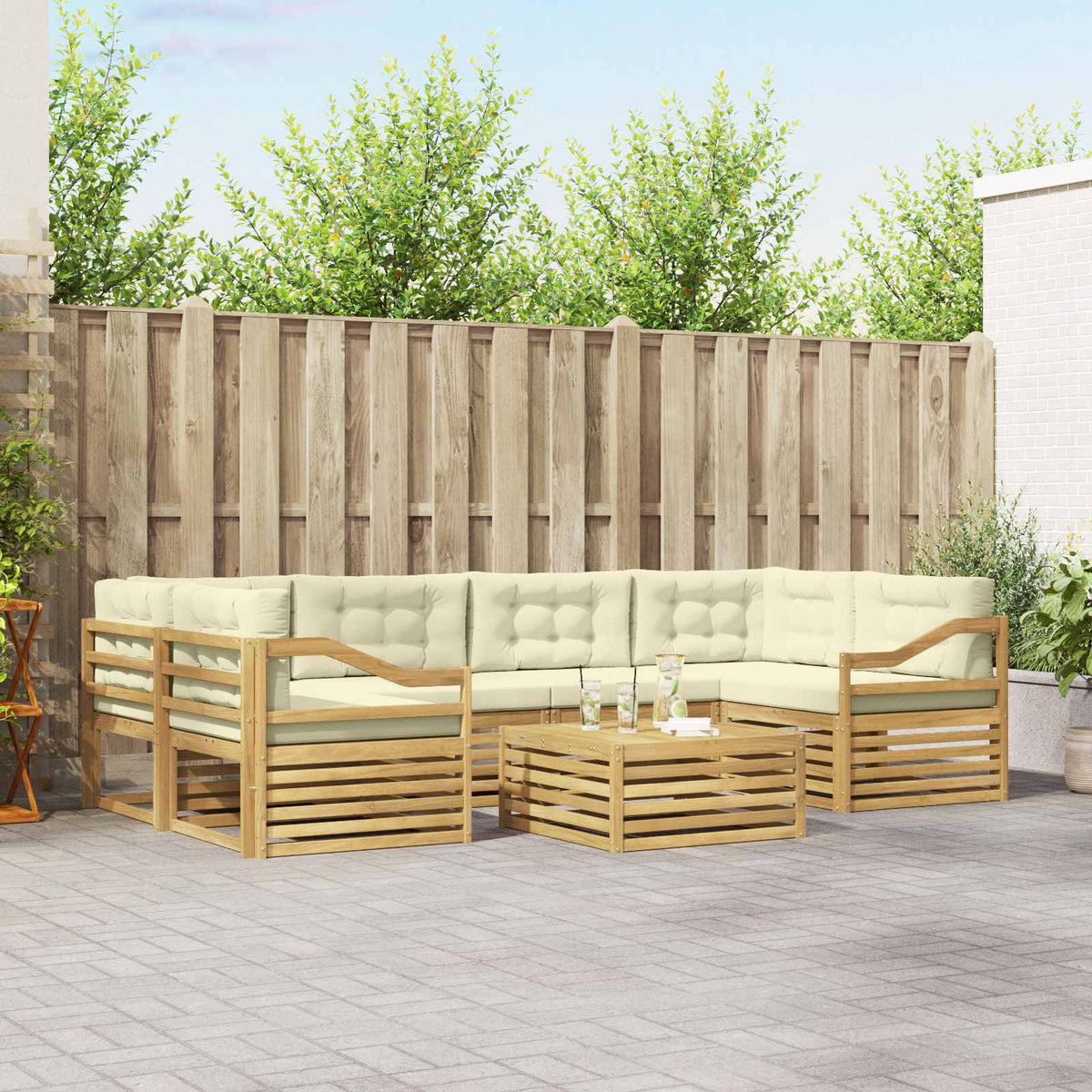 Set vanjskih sofa 7 kom. Bijela i krem Poliester