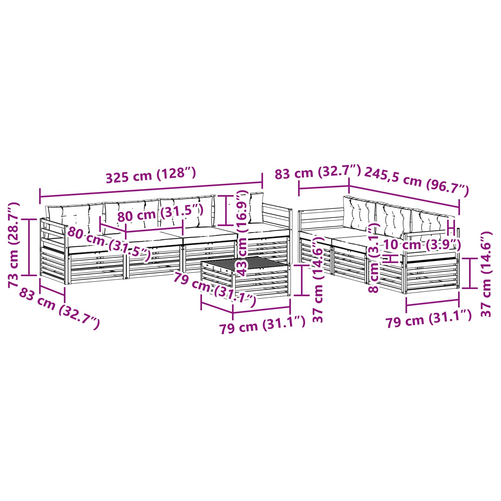 Set vanjskih sofa 8 pcs Bijela i bež 79 x 79 x 37 cm Poliester