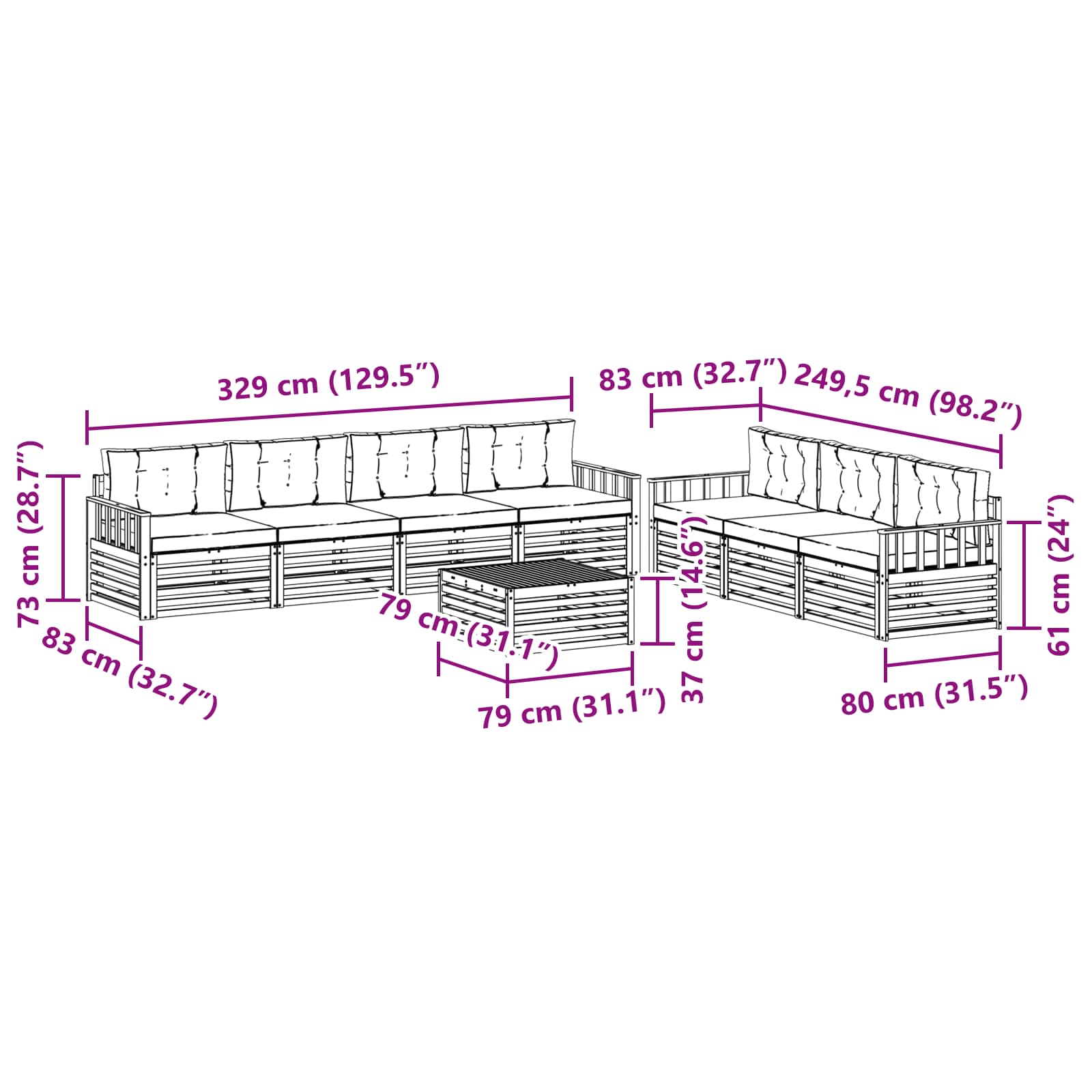 Set vanjskih sofa 8 pcs Bijela i bež 79 x 79 x 37 cm Poliester