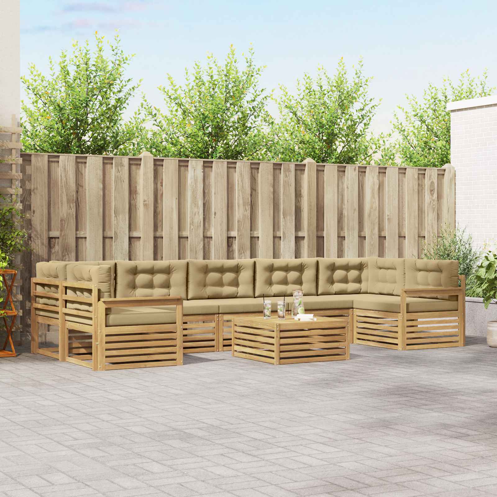 Set vanjskih sofa 8 pcs Bijela i bež Čvrsto drvo akacije