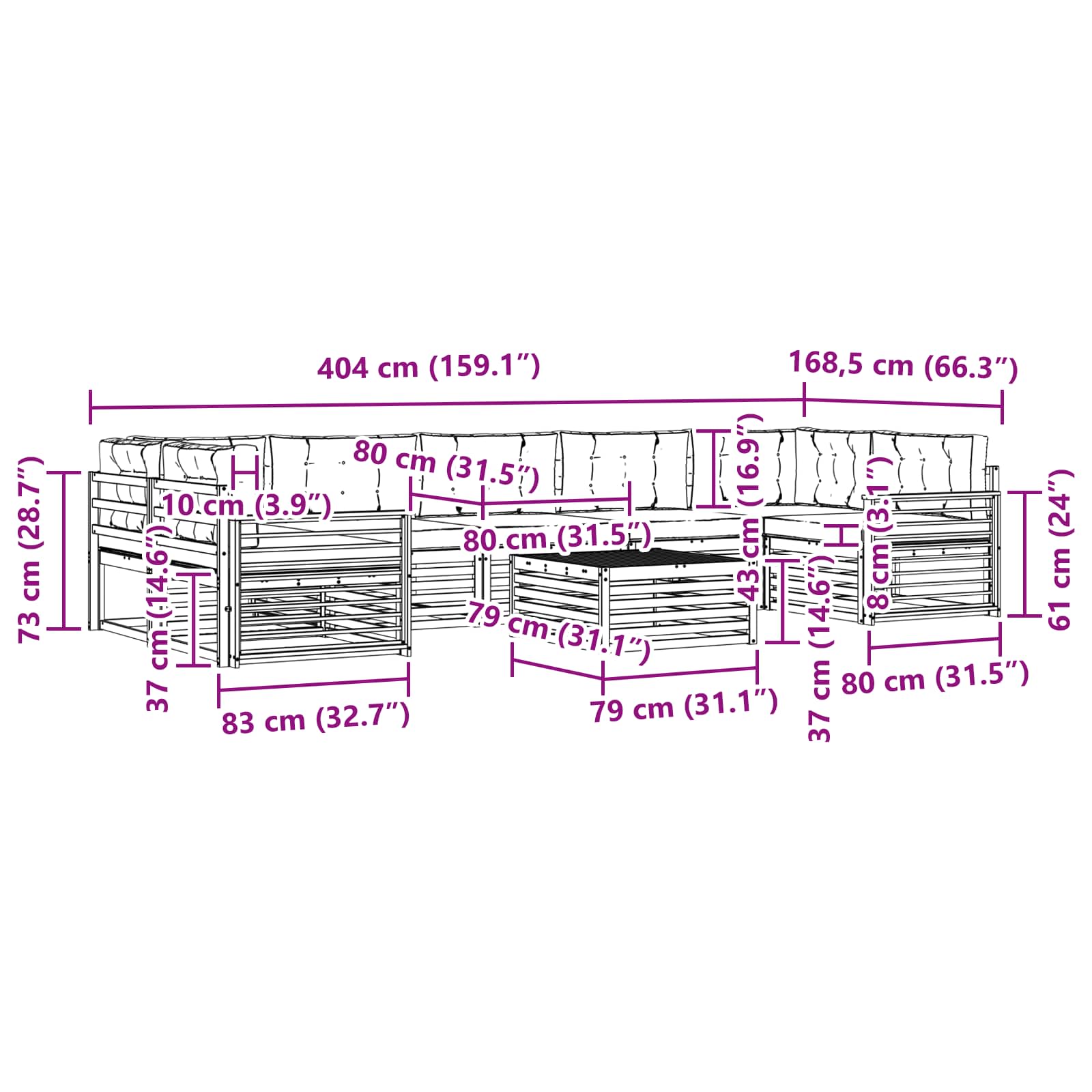Set vanjskih sofa 8 pcs Bijela i krem Čvrsto drvo akacije