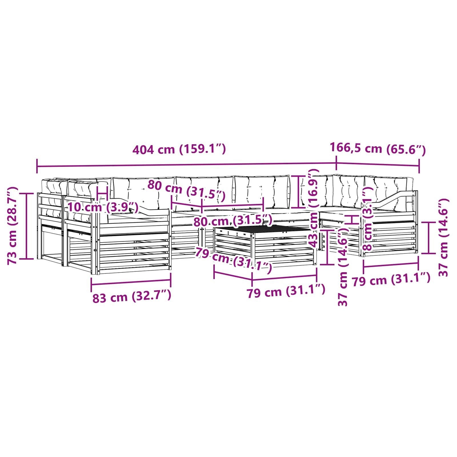 Set vanjskih sofa 8 pcs Bijela i krem Čvrsto drvo akacije