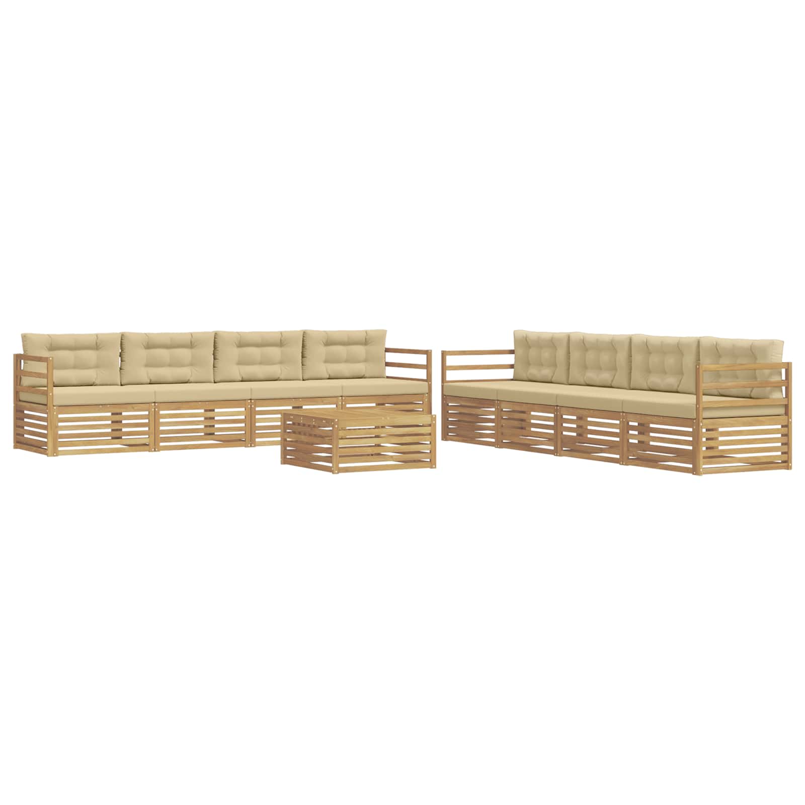 Set vanjskih sofa s jastukom 9 pcs Bijela i bež Poliester