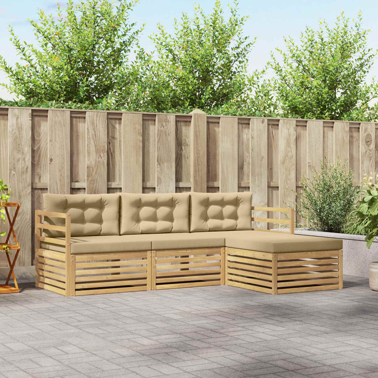 Set vanjskih sofa s jastukom 4 pcs Bijela i bež Poliester