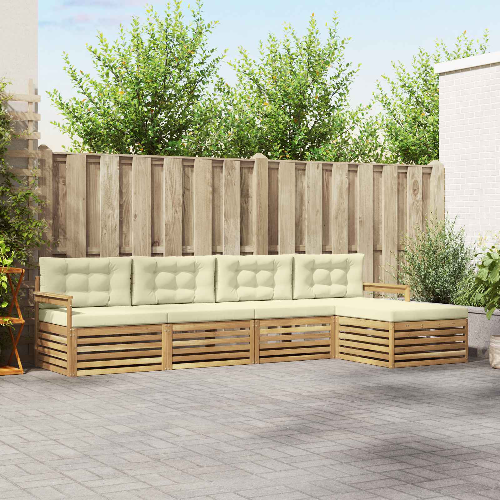 Set vanjskih sofa s jastukom 5 pcs Bijela i krem Poliester