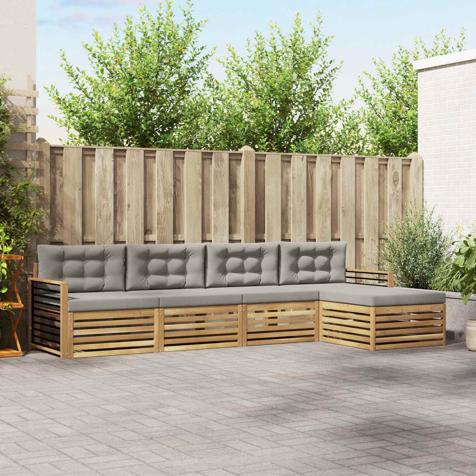 Set vanjskih sofa 5 pcs Bijela i svjetlosiva Poliester