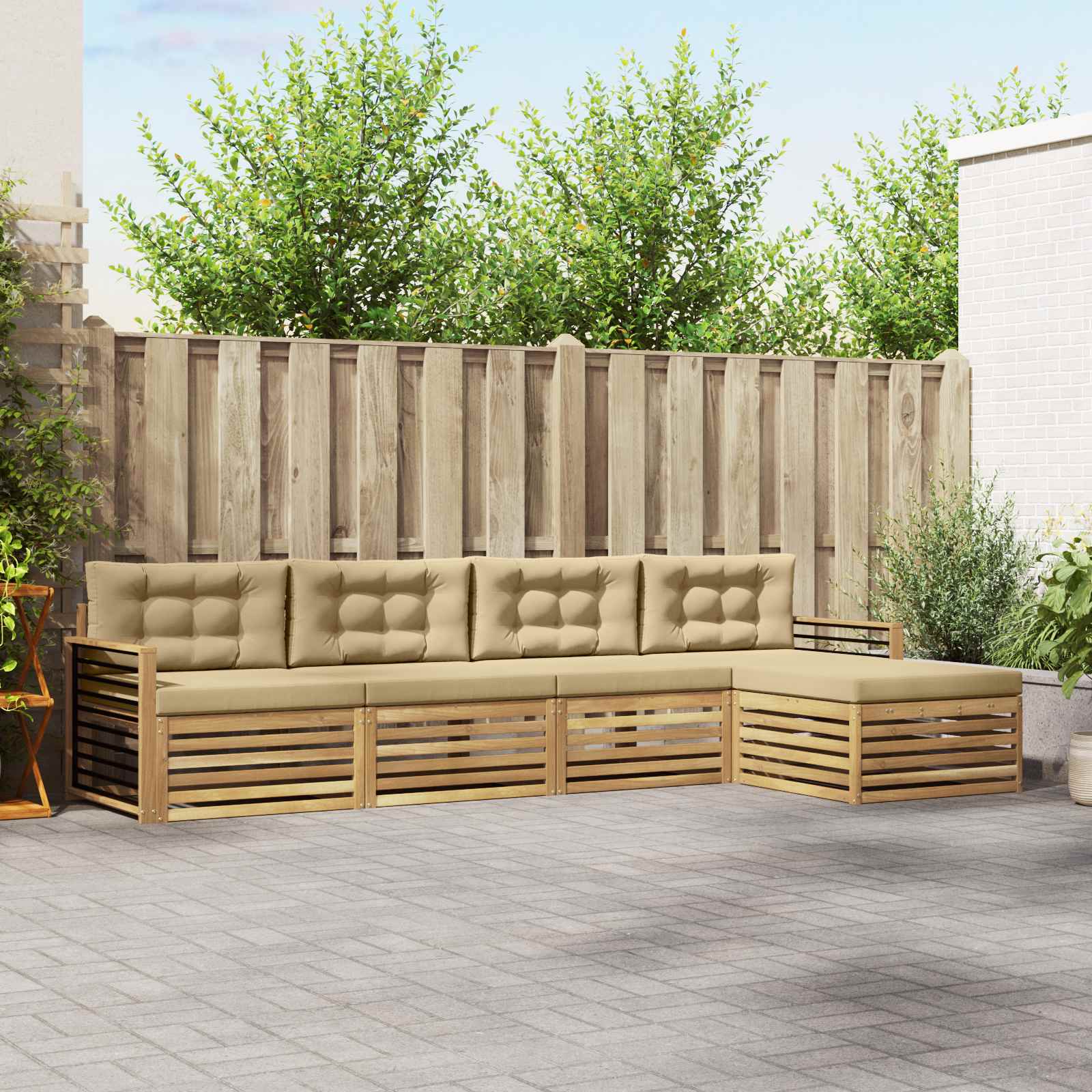 Set vanjskih sofa s jastukom 5 pcs Bijela i bež Poliester