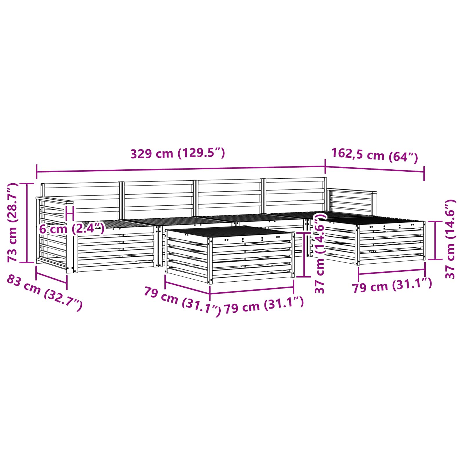 Set vanjskih sofa 7 pcs Bijela Čvrsto drvo akacije