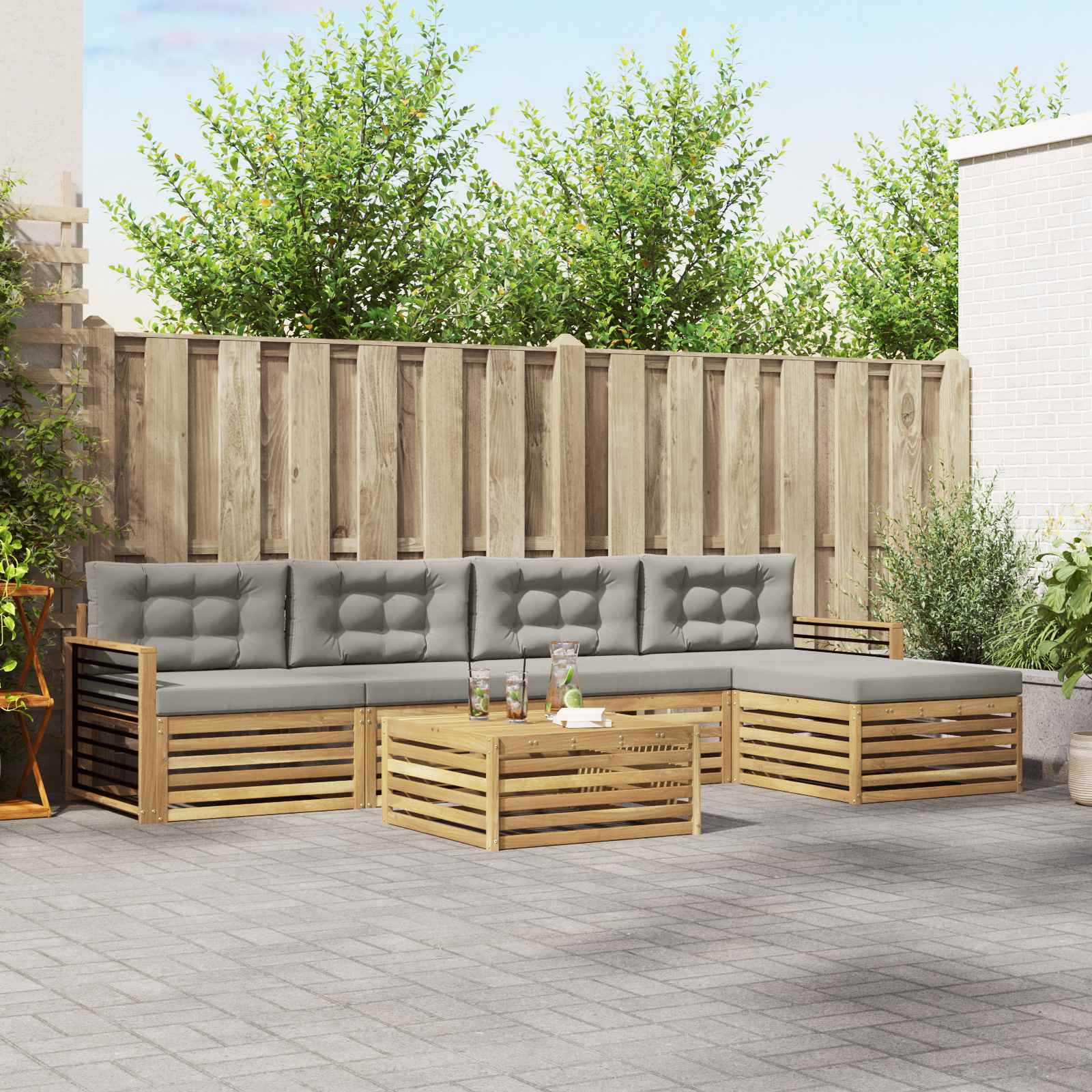 Set vanjskih sofa 7 pcs Bijela i svjetlosiva Poliester