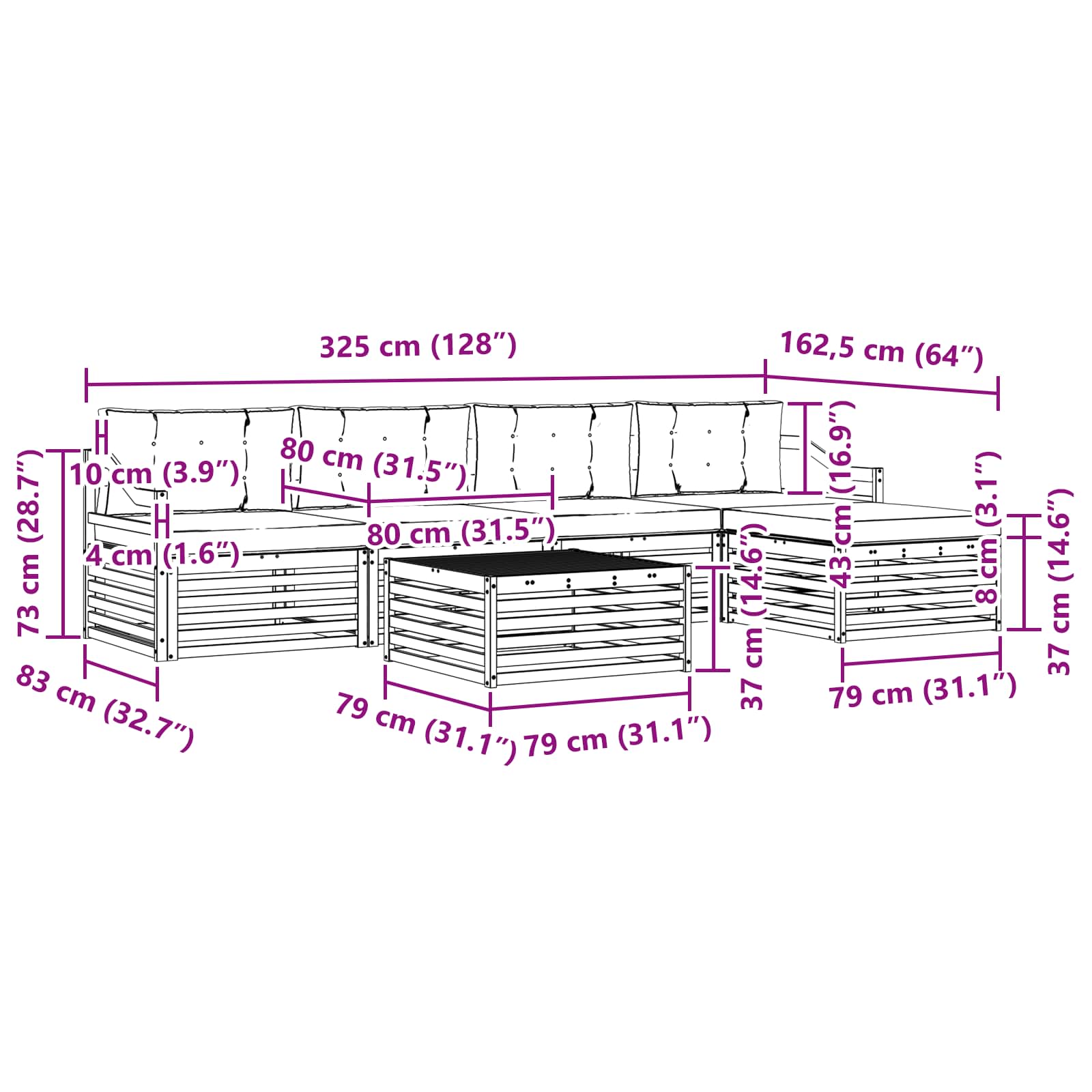 Set vanjskih sofa 6 pcs Bijela i krem 79 x 79 x 37 cm Poliester