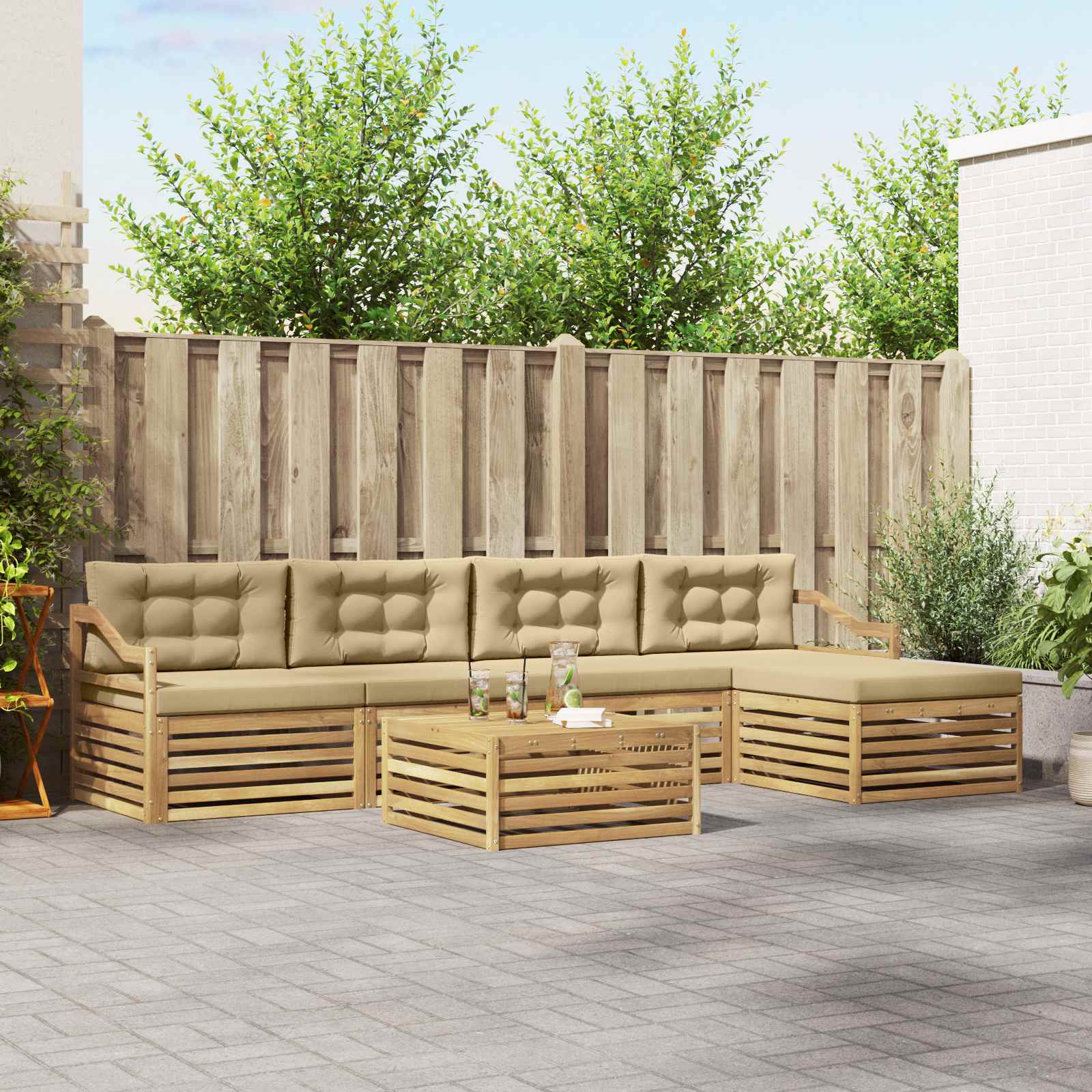 Set vanjskih sofa 6 pcs Bijela i bež 79 x 79 x 37 cm Poliester