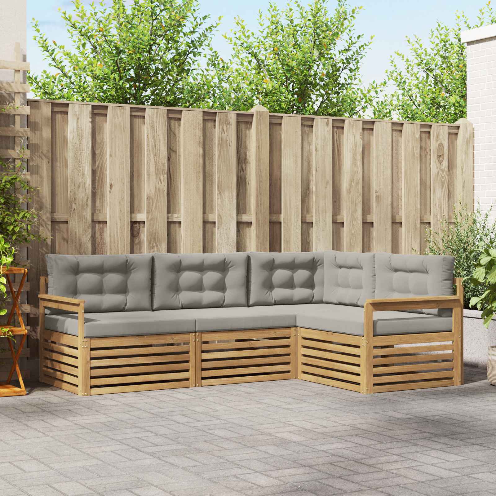 Set vanjskih sofa 5 pcs Bijela i svjetlosiva Poliester