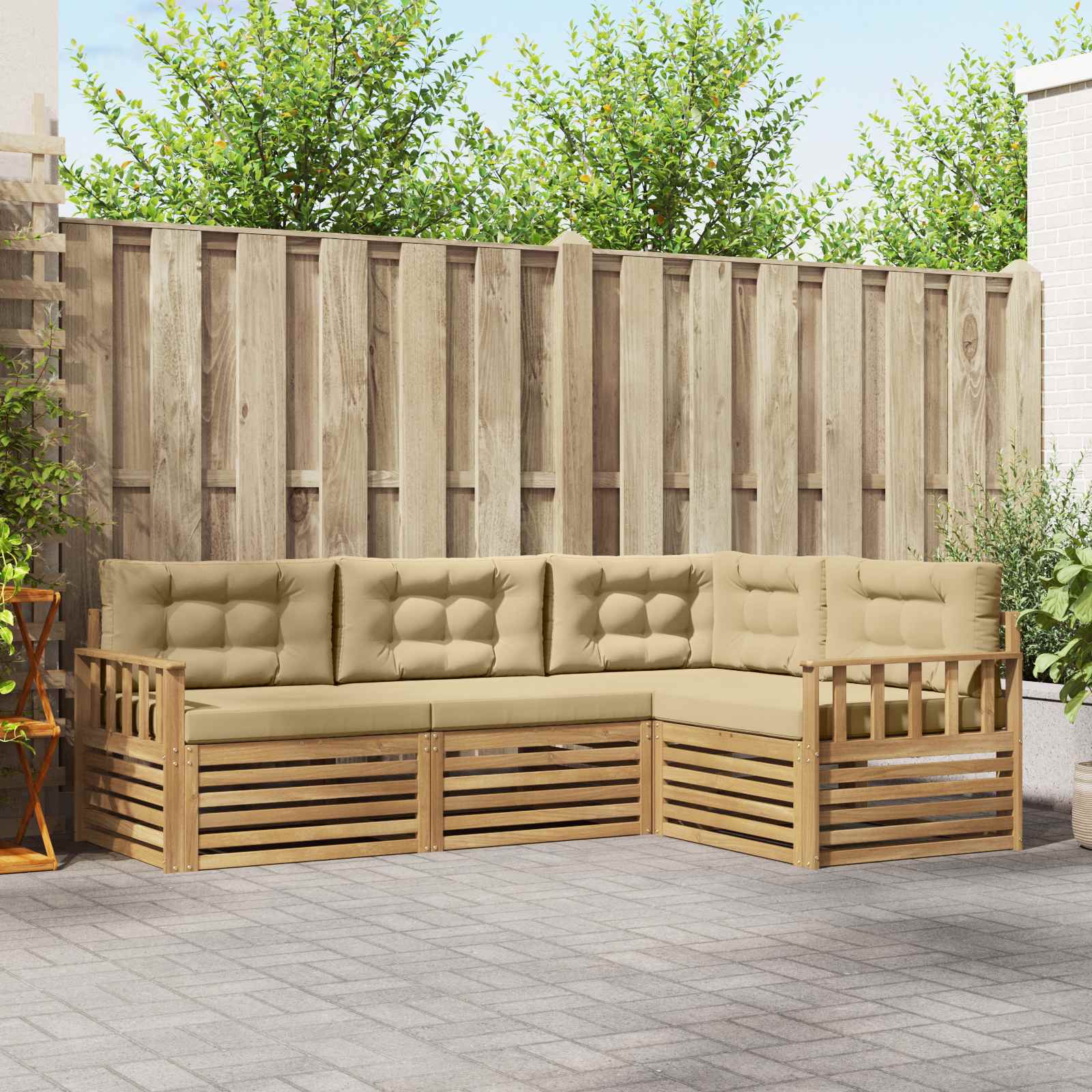 Set vanjskih sofa s jastukom 5 pcs Bijela i bež Poliester