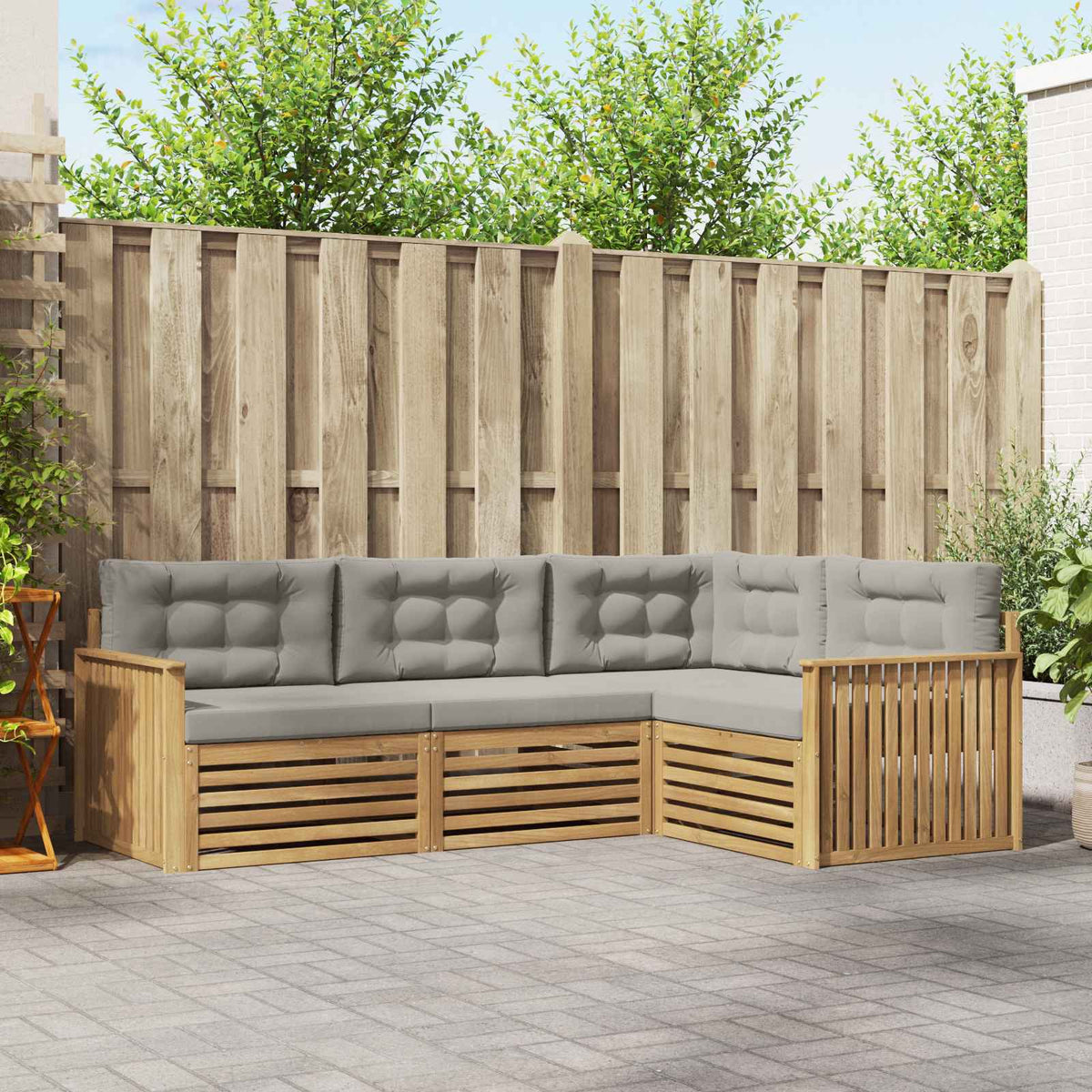 Set vanjskih sofa 4 kom. Bijela i svjetlosiva Poliester