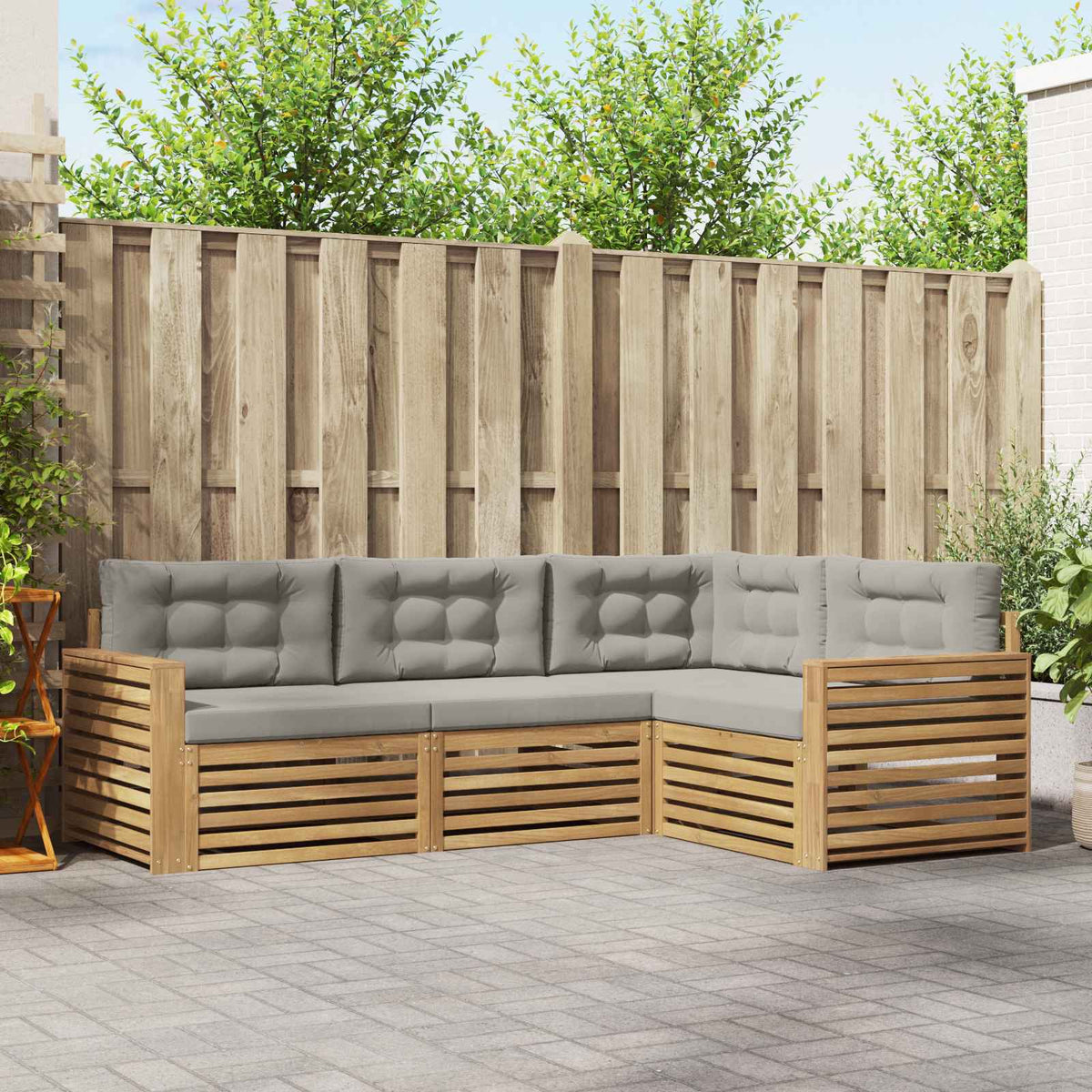 Set vanjskih sofa 4 kom. Bijela i svjetlosiva Poliester