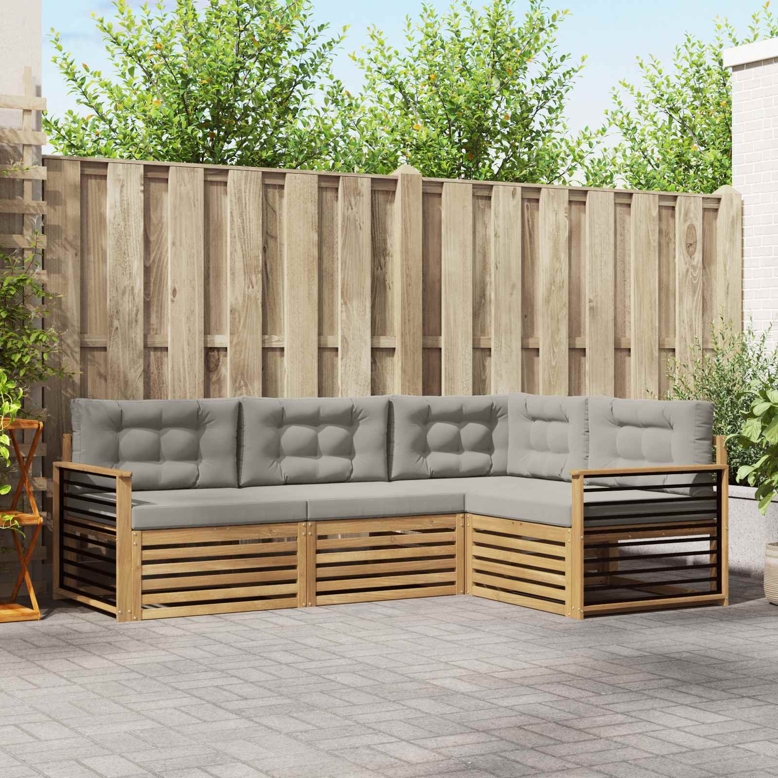 Set vanjskih sofa 5 pcs Bijela i svjetlosiva Poliester