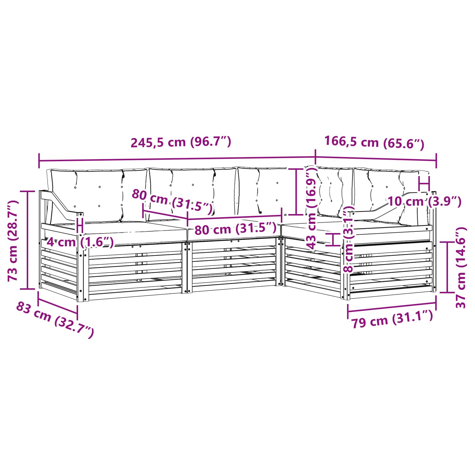 Set vanjskih sofa 4 pcs Bijela i bež 245,5 x 166,5 x 73 cm