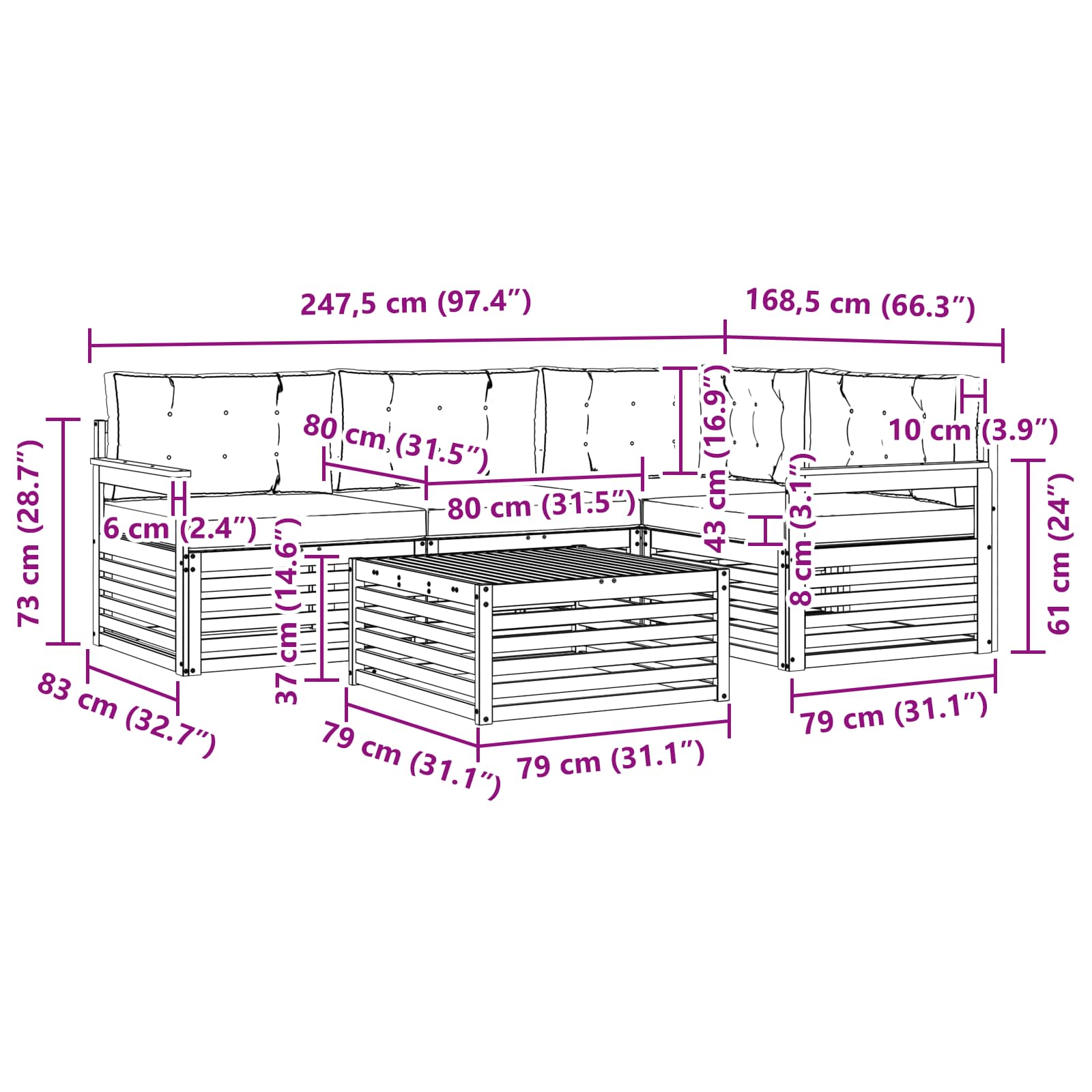 Set vanjskih sofa 6 pcs Bijela i svjetlosiva Poliester