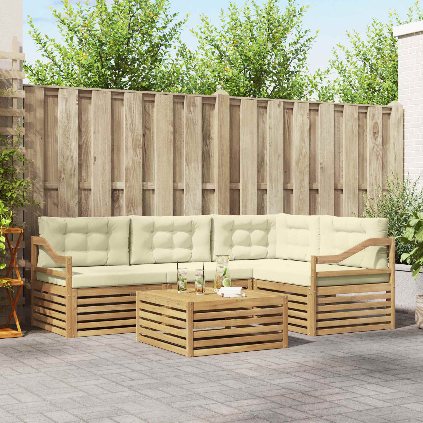 Set vanjskih sofa s jastukom 5 pcs Bijela i krem Poliester