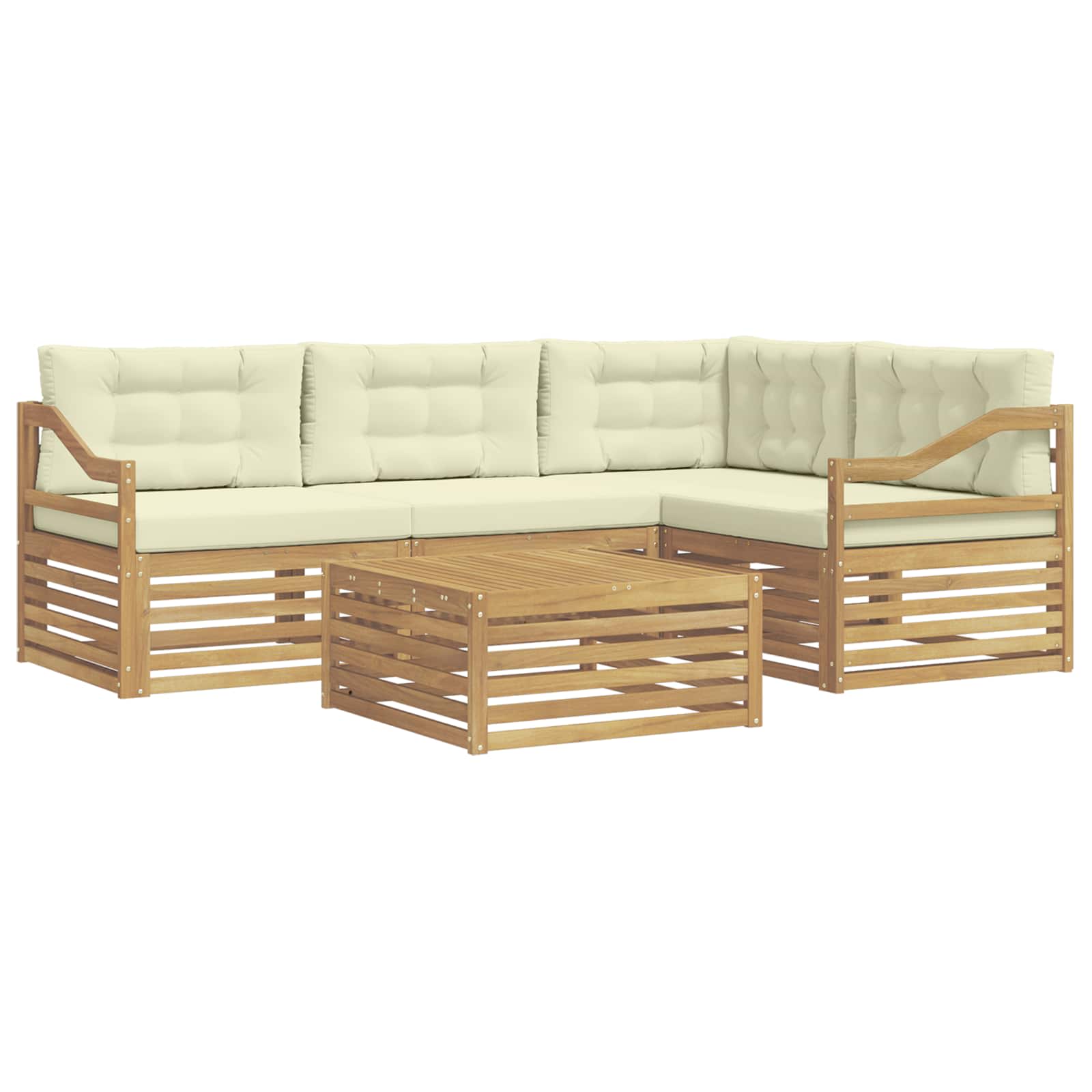 Set vanjskih sofa s jastukom 5 pcs Bijela i krem Poliester