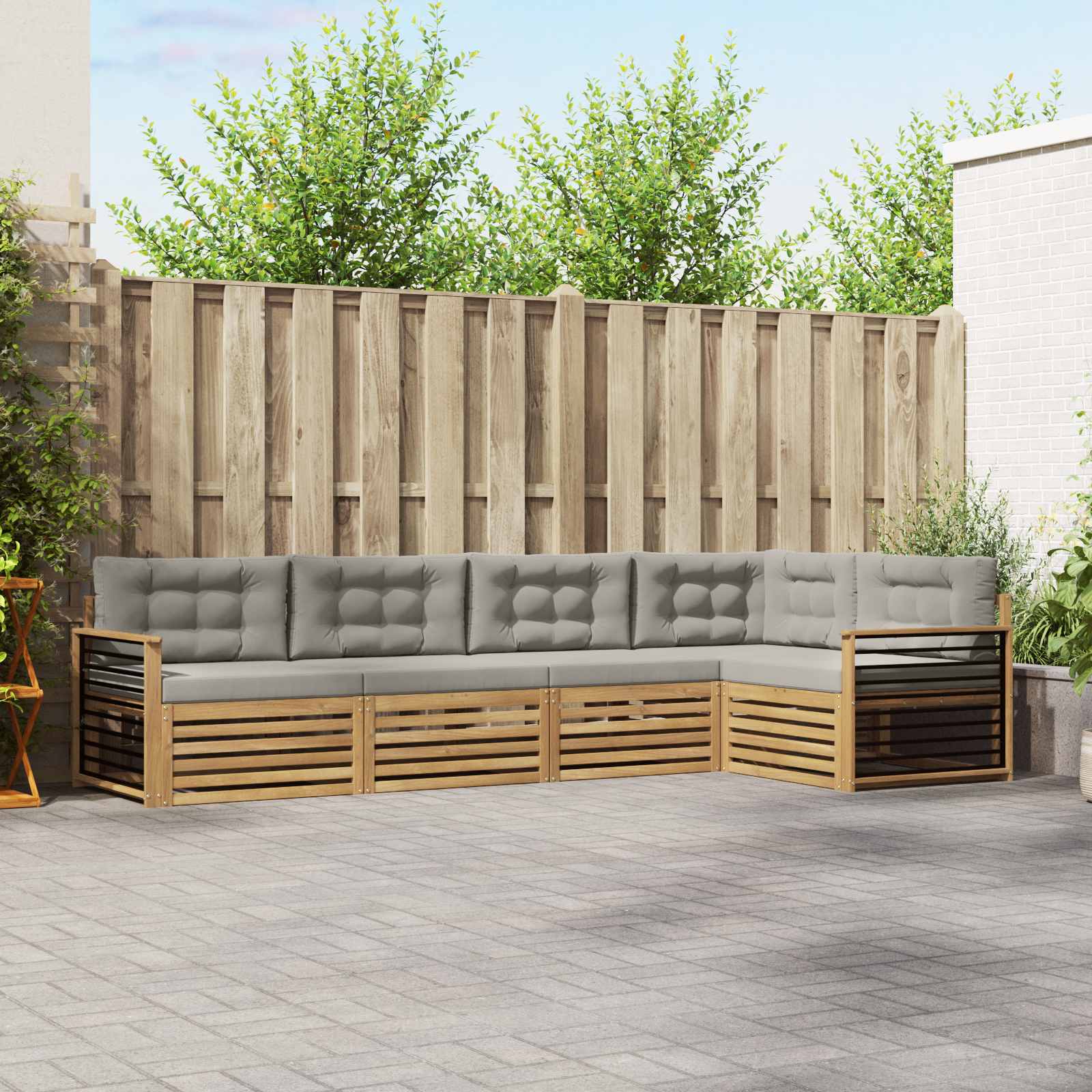 Set vanjskih sofa 6 pcs Bijela i svjetlosiva Poliester