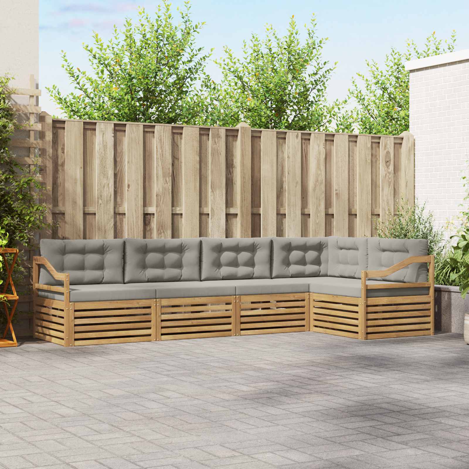 Set vanjskih sofa 5 pcs Bijela i svjetlosiva Poliester