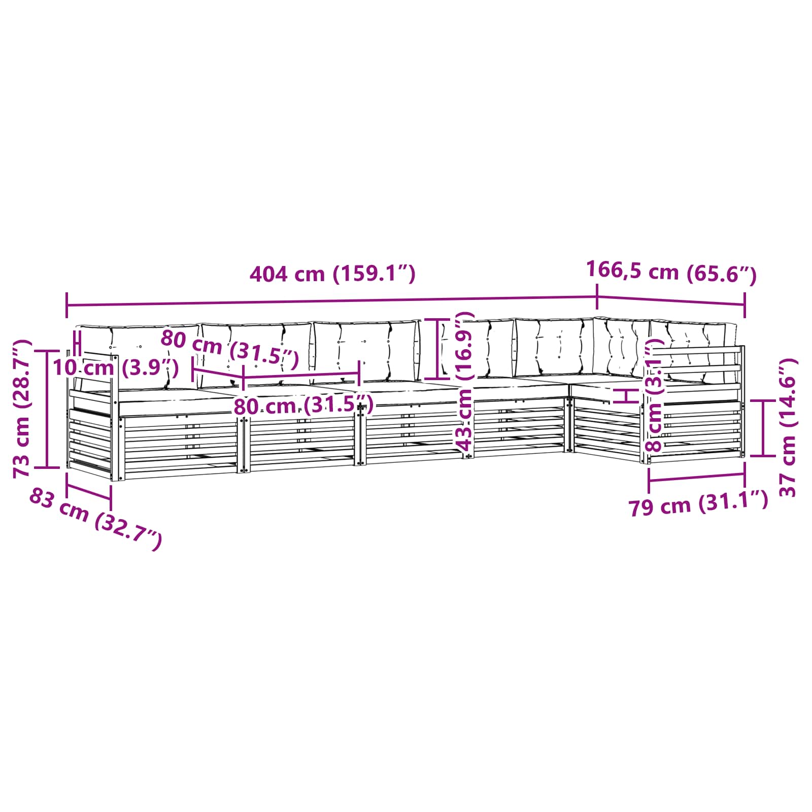 Set vanjskih sofa 6 pcs Bijela i bež 404 x 166,5 x 73 cm