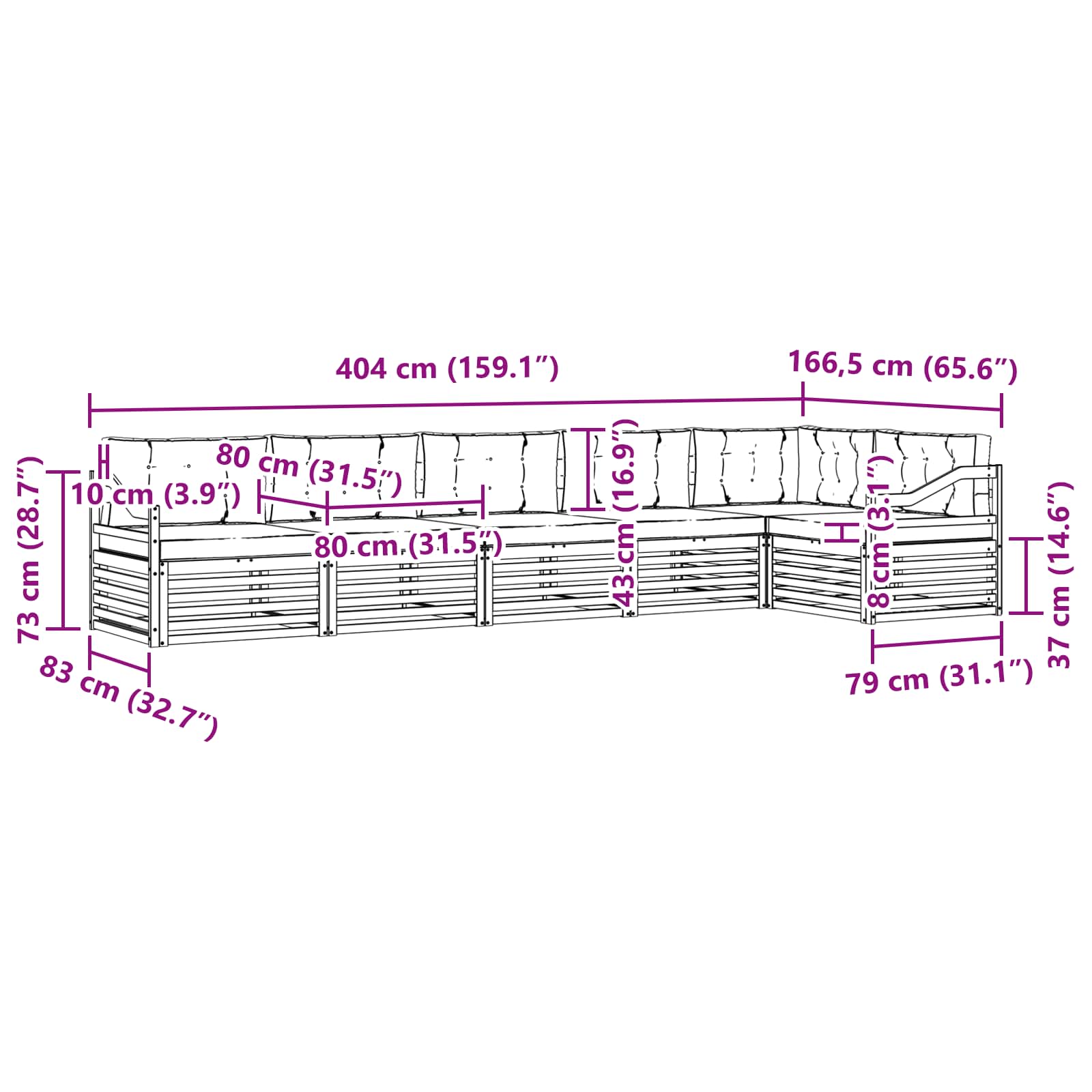 Set vanjskih sofa 6 pcs Bijela i antracit 404 x 166,5 x 73 cm