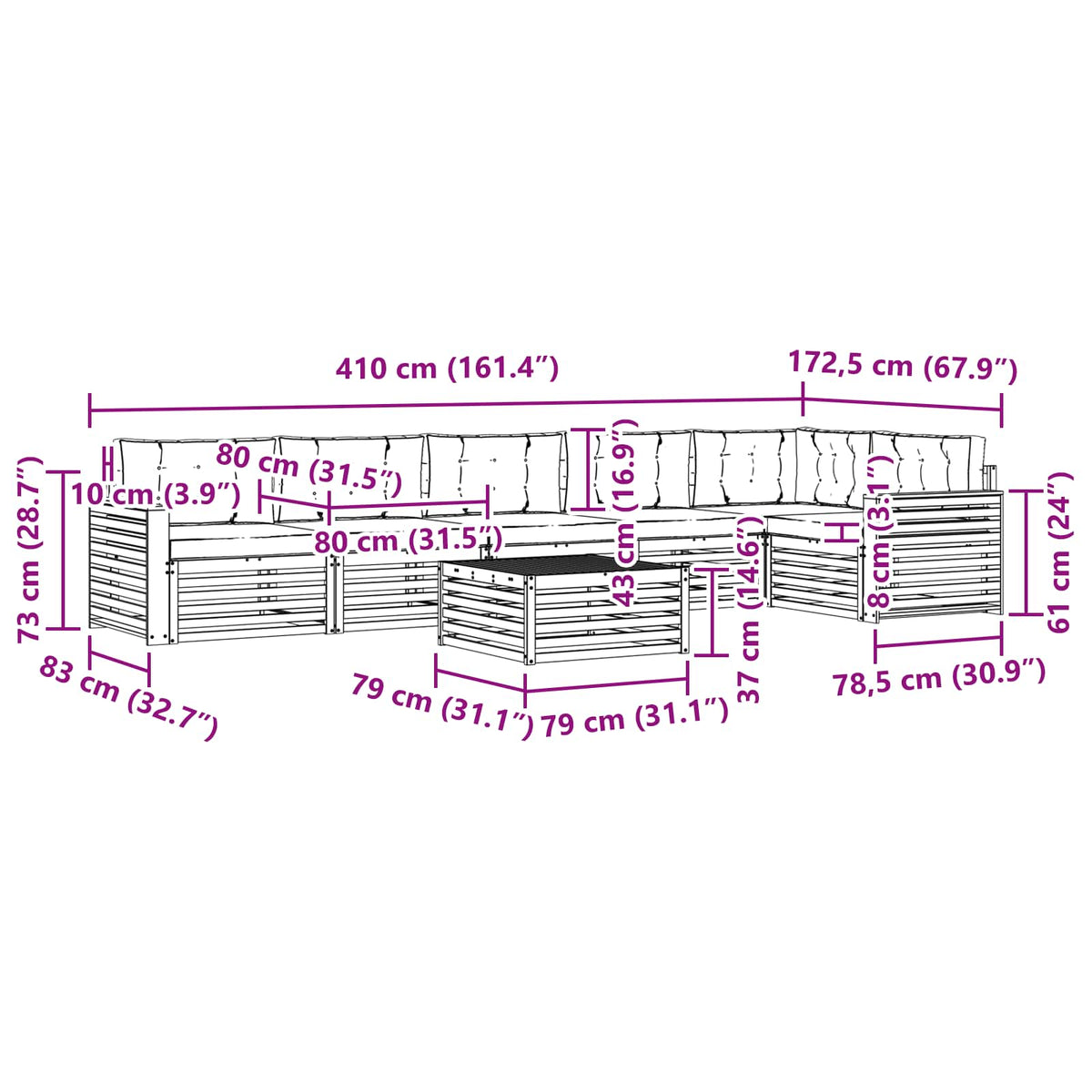 Set vanjskih sofa 7 kom. Bijela i krem Poliester