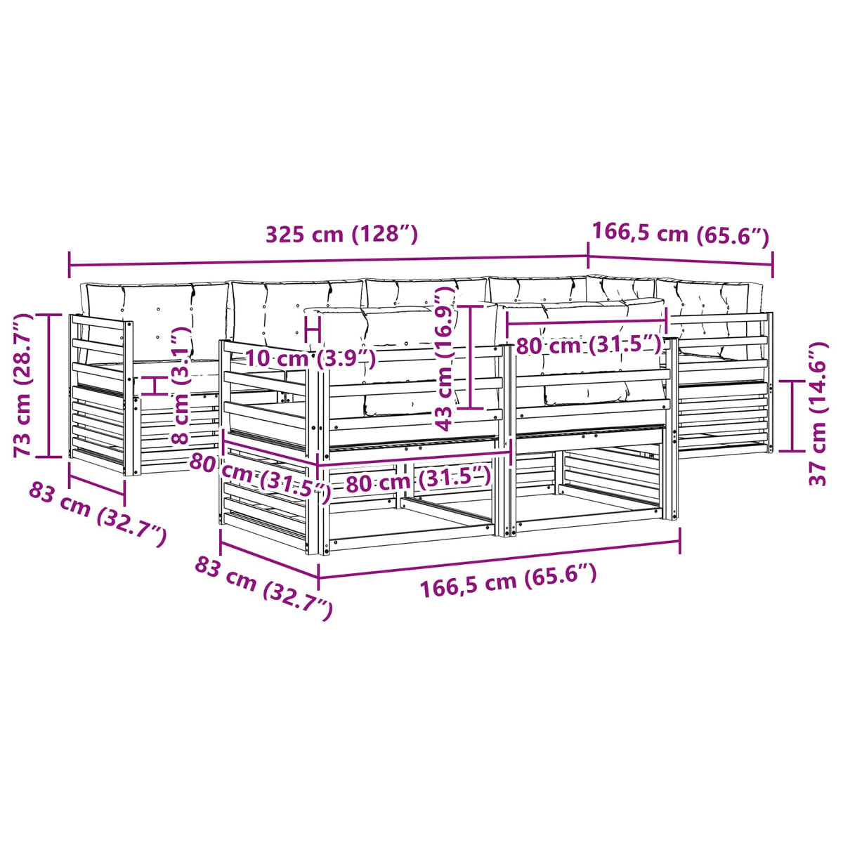 Set vanjskih sofa 7 kom. Bijela i krem Poliester Smeđa 325,5 x 166,5 x 73 cm