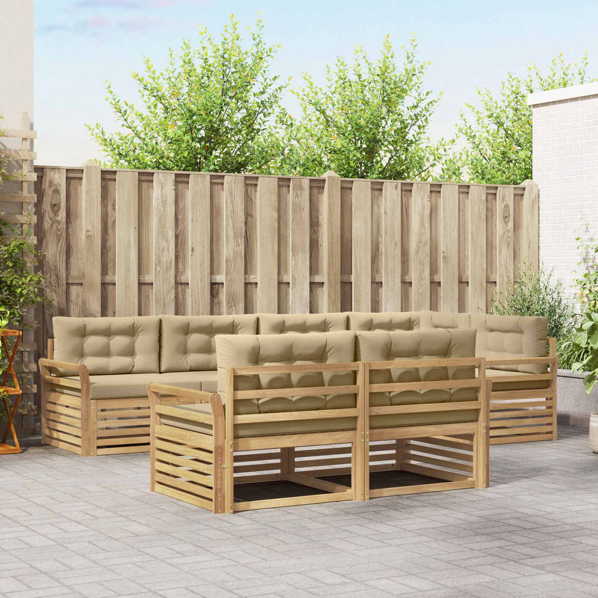 Set vanjskih sofa 7 kom. Bijela i bež Poliester Smeđa 329 x 170,5 x 73 cm