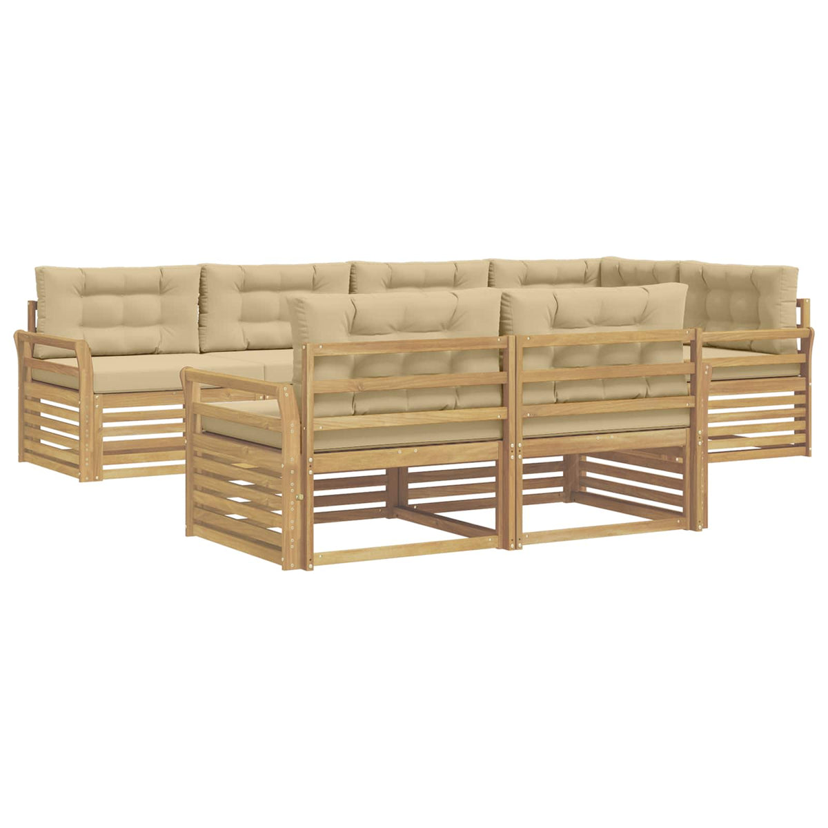 Set vanjskih sofa 7 kom. Bijela i bež Poliester Smeđa 329 x 170,5 x 73 cm