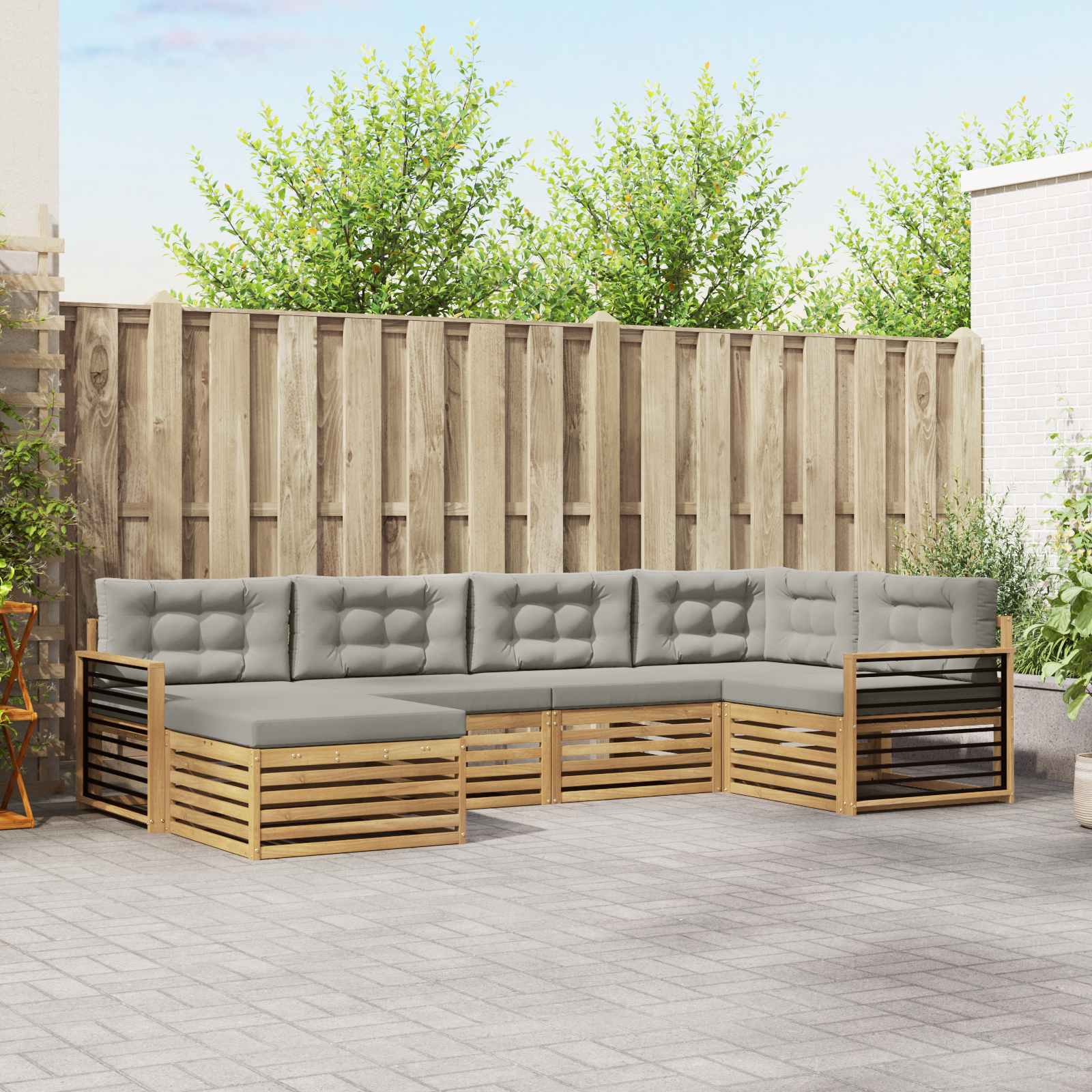 Set vanjskih sofa 6 pcs Bijela i svjetlosiva Poliester