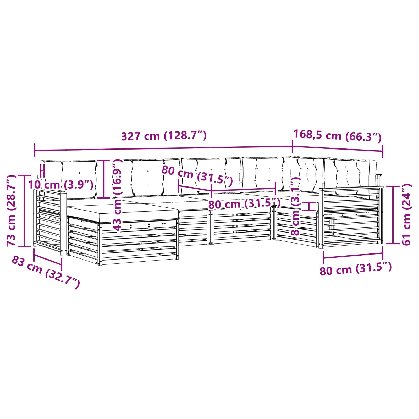 Set vanjskih sofa 6 pcs Bijela i svjetlosiva Poliester