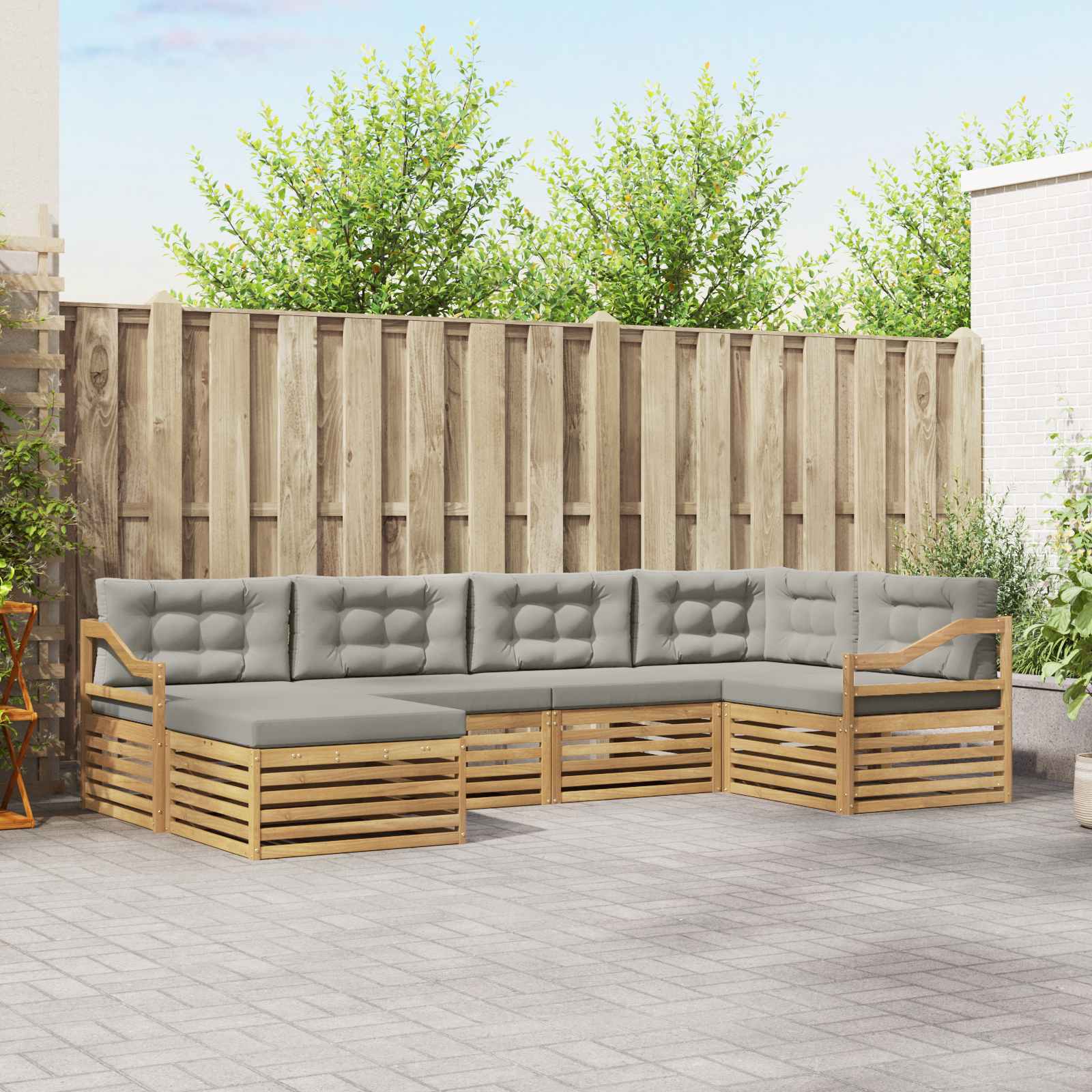 Set vanjskih sofa 6 pcs Bijela i svjetlosiva Poliester