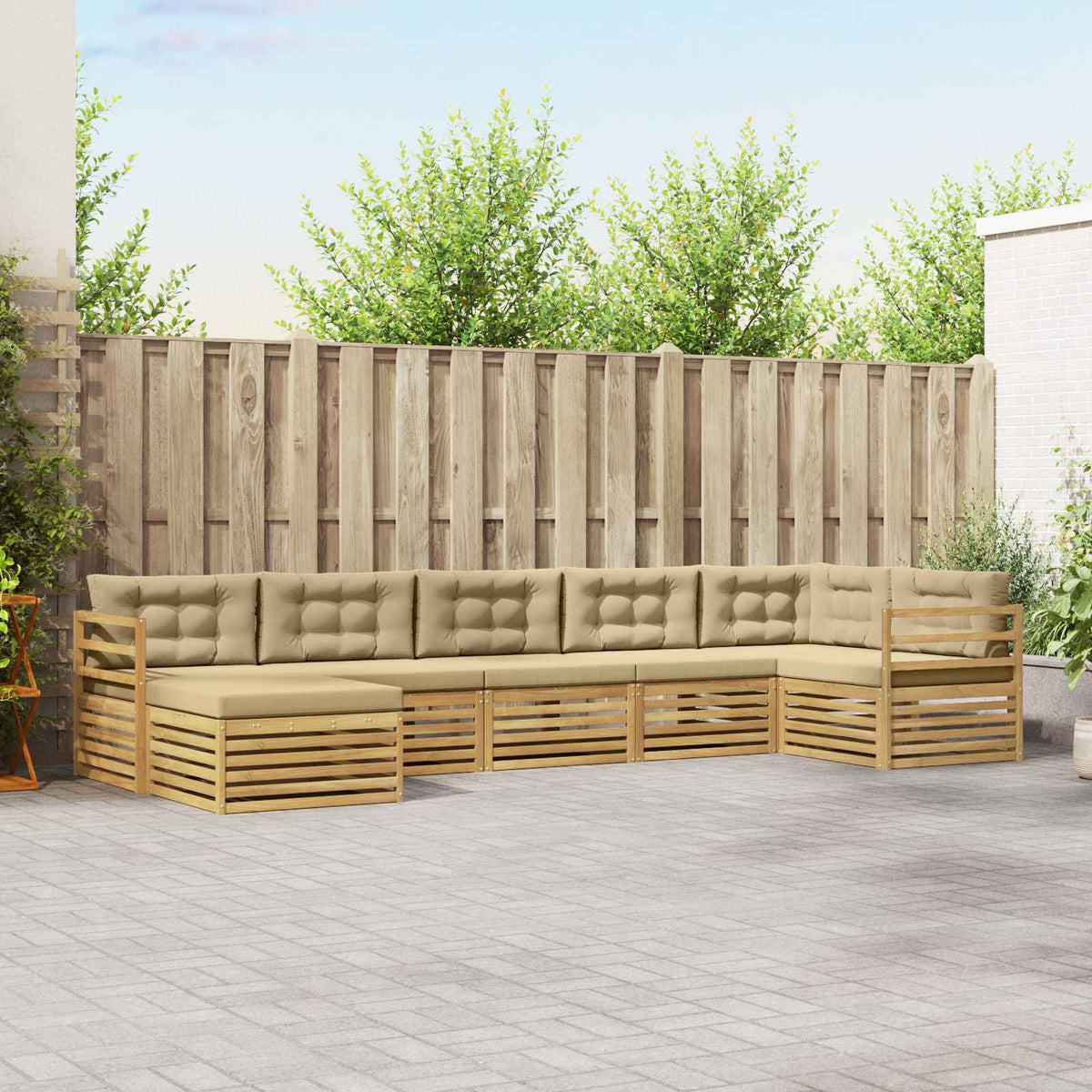 Set vanjskih sofa 7 kom. Bijela i bež Smeđa 404 x 166,5 x 73 cm