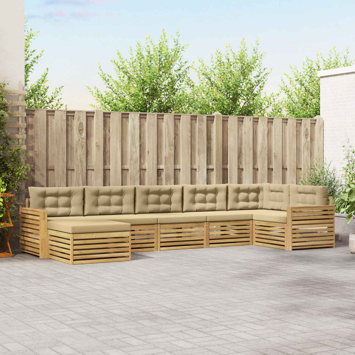 Set vanjskih sofa 7 kom. Bijela i bež Smeđa 410 x 172,5 x 73 cm