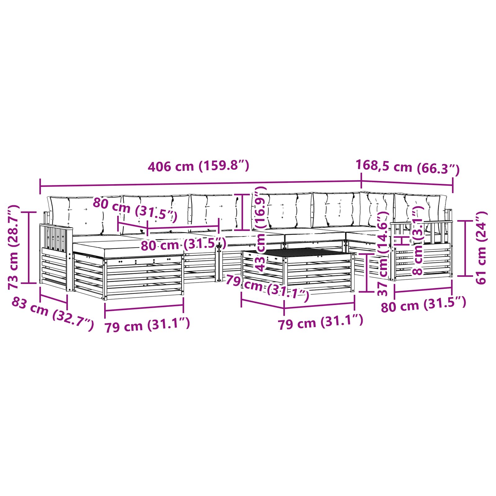 Set vanjskih sofa s jastukom 8 pcs Bijela i antracit
