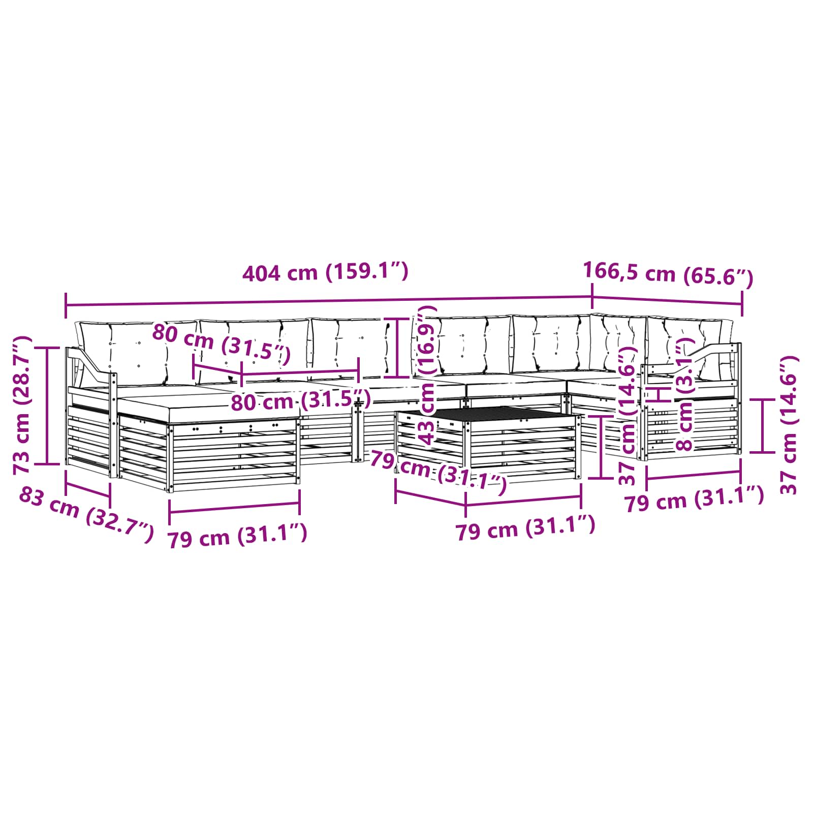 Set vanjskih sofa s jastukom 8 pcs Bijela i antracit Poliester