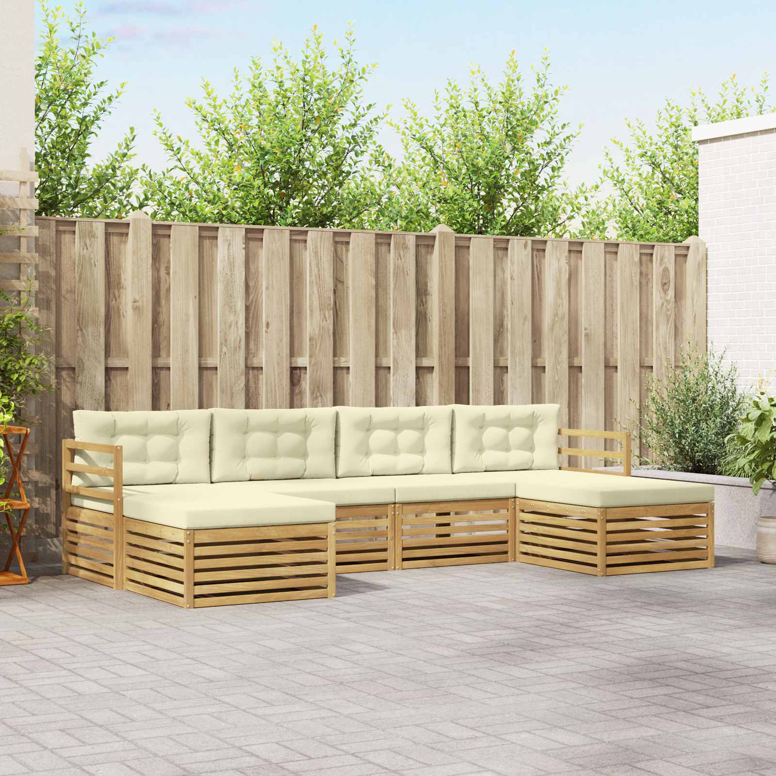 Set vanjskih sofa 6 kom. Bijela i krem Čvrsto drvo akacije